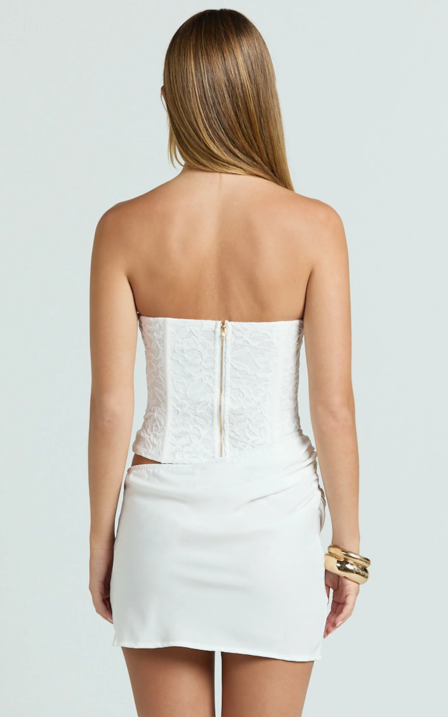 Adina Mini Dress - Strapless Corset Draped Waist Dress in White