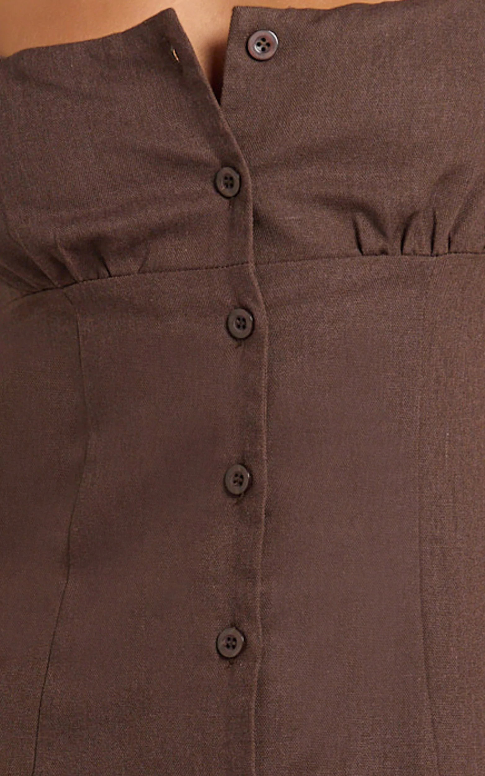 Cameron Midi Dress - Button Front Tie Back Dress in Chocolate