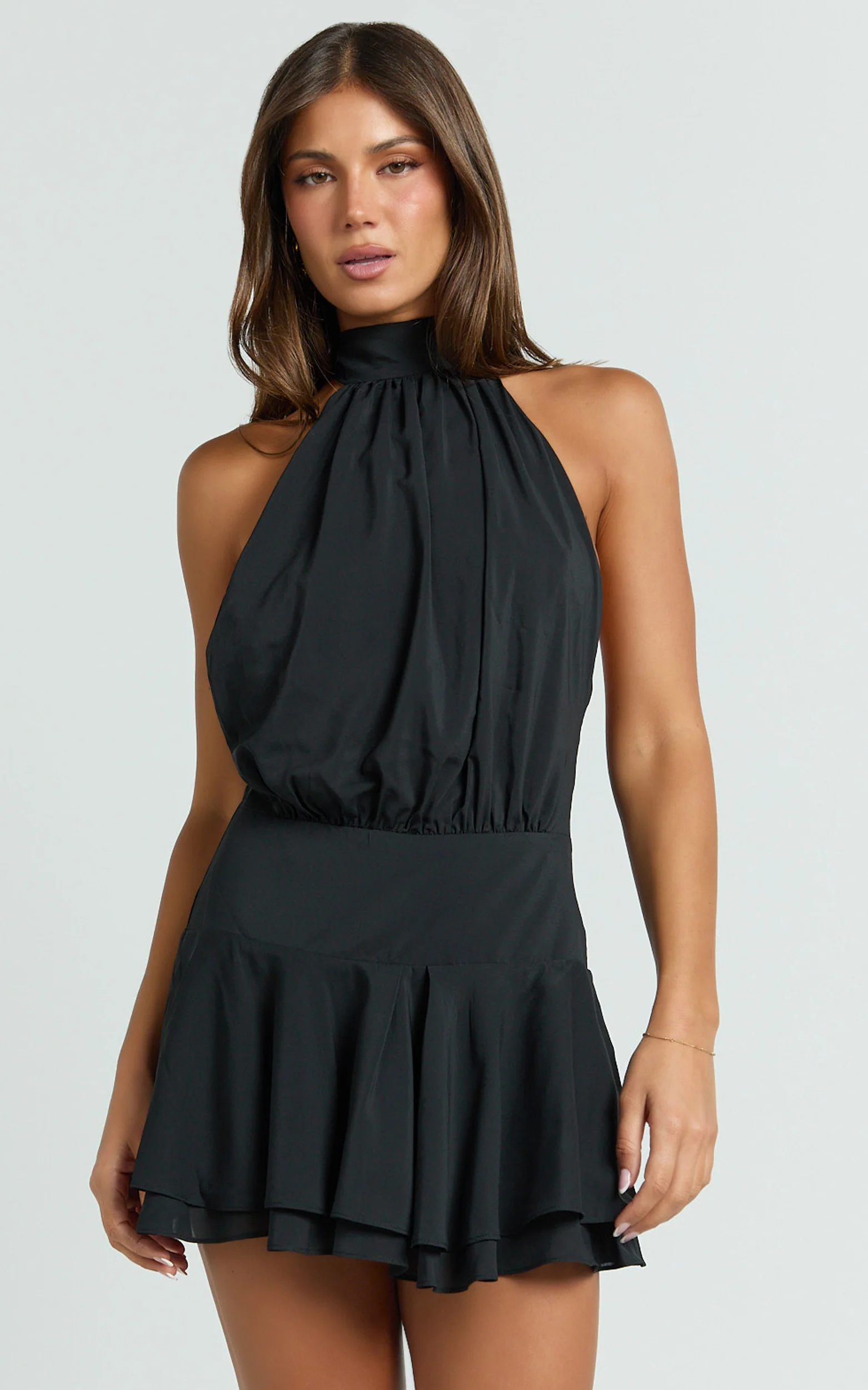 Bryonie Mini Dress - Backless Halter Dress in Black