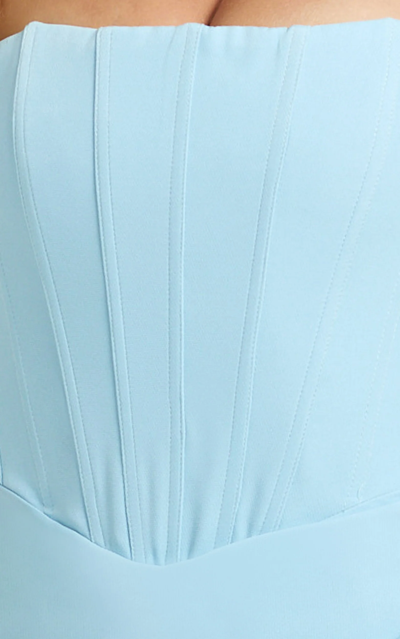 Avery Midi Dress - Strapless Draped Side Split Dress in Blue