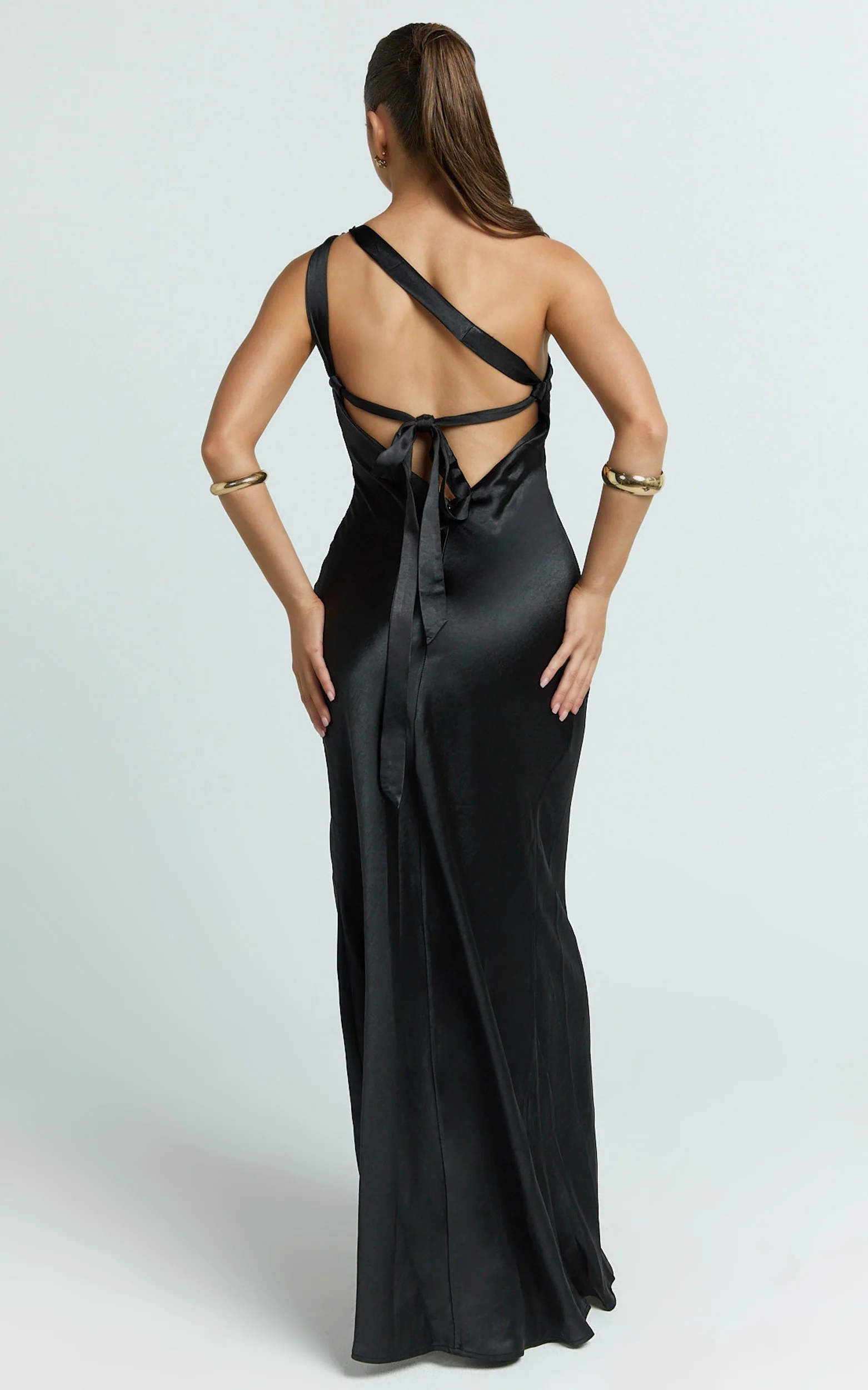 Zahra Maxi Dress - One Shoulder Tie Back Dress in Black