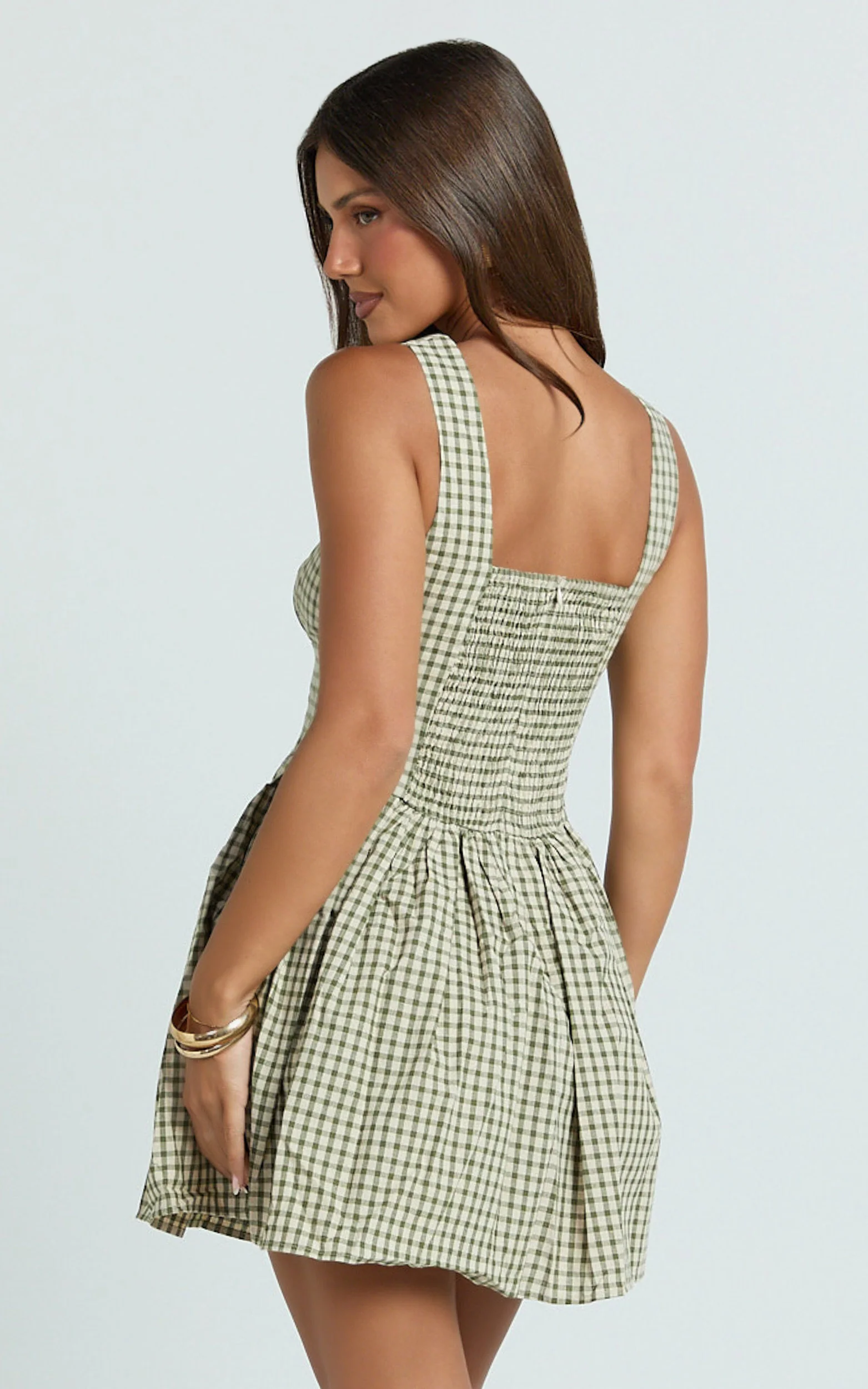 Albee Mini Dress - Smocked Back Dress in Olive