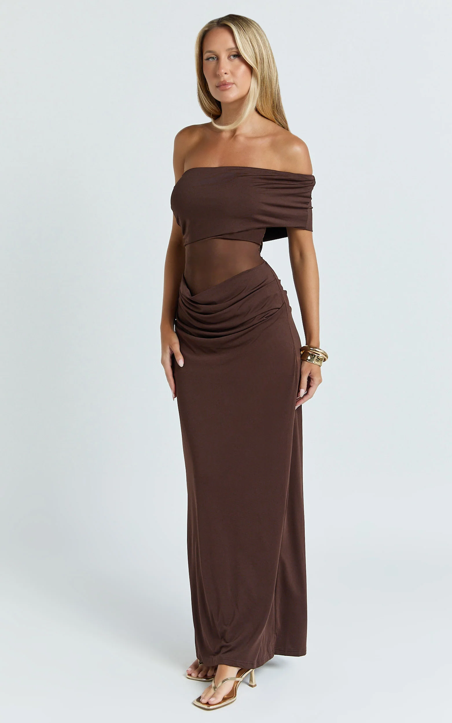 Riley Maxi Dress - Gathered Over Bust Dress in Chocolate