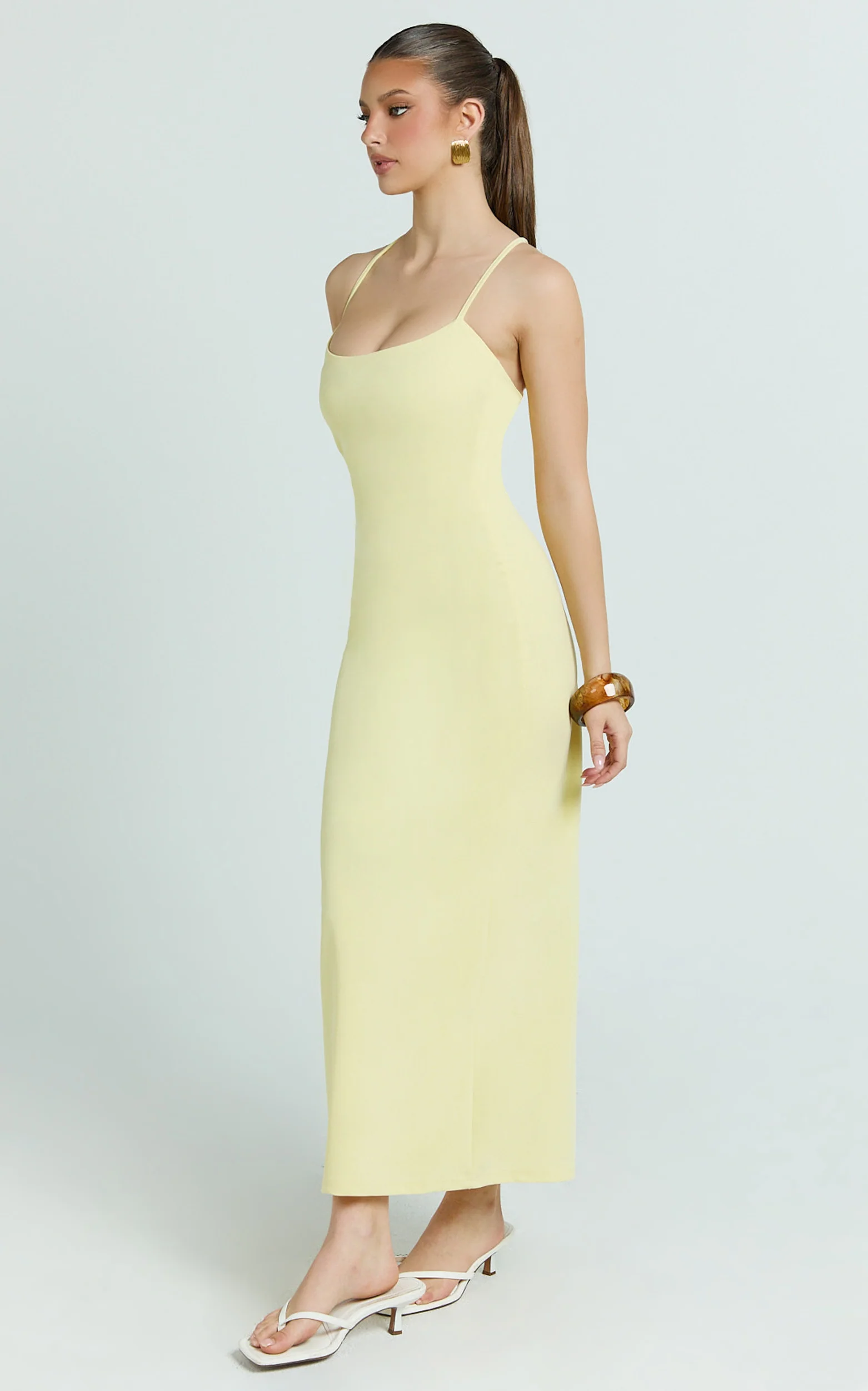 Ramirez Midi Dress - Scoop Neck Low Back Dress in Lemon