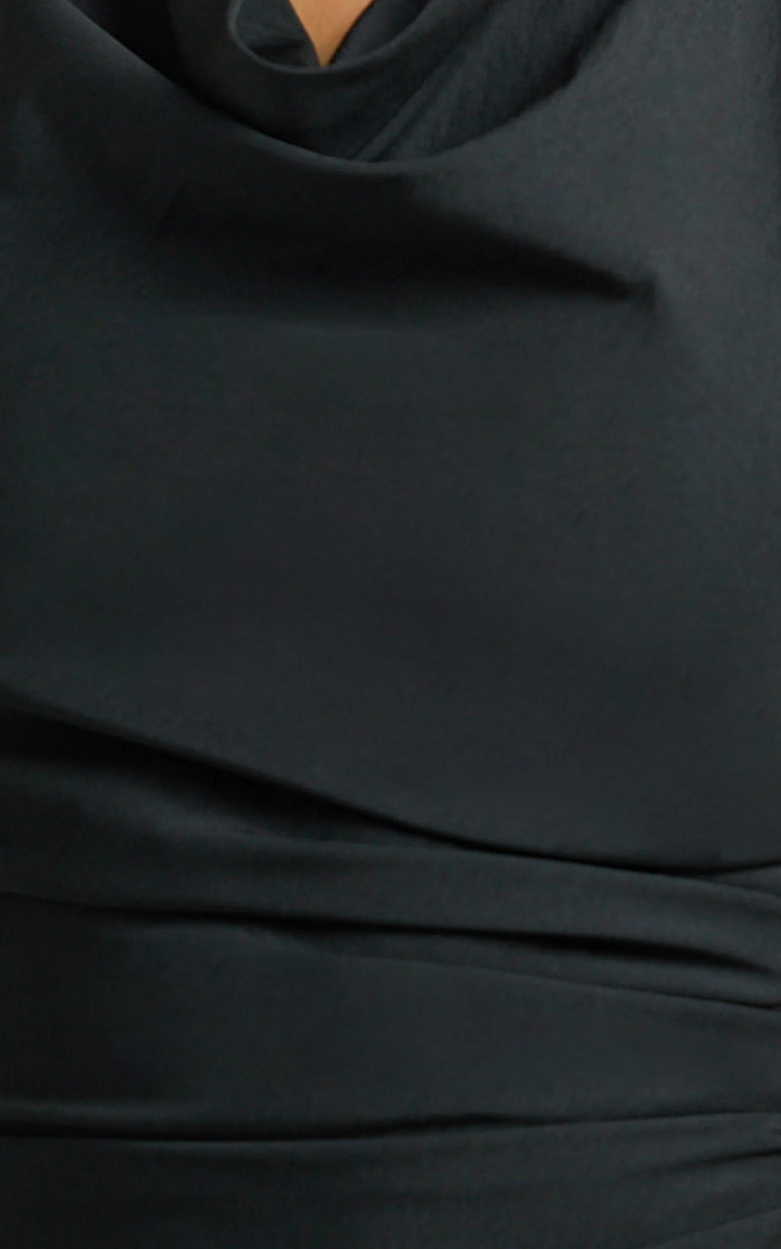 Finn Midi Dress - Folded Cowl Halter With Front Leg Split in Black