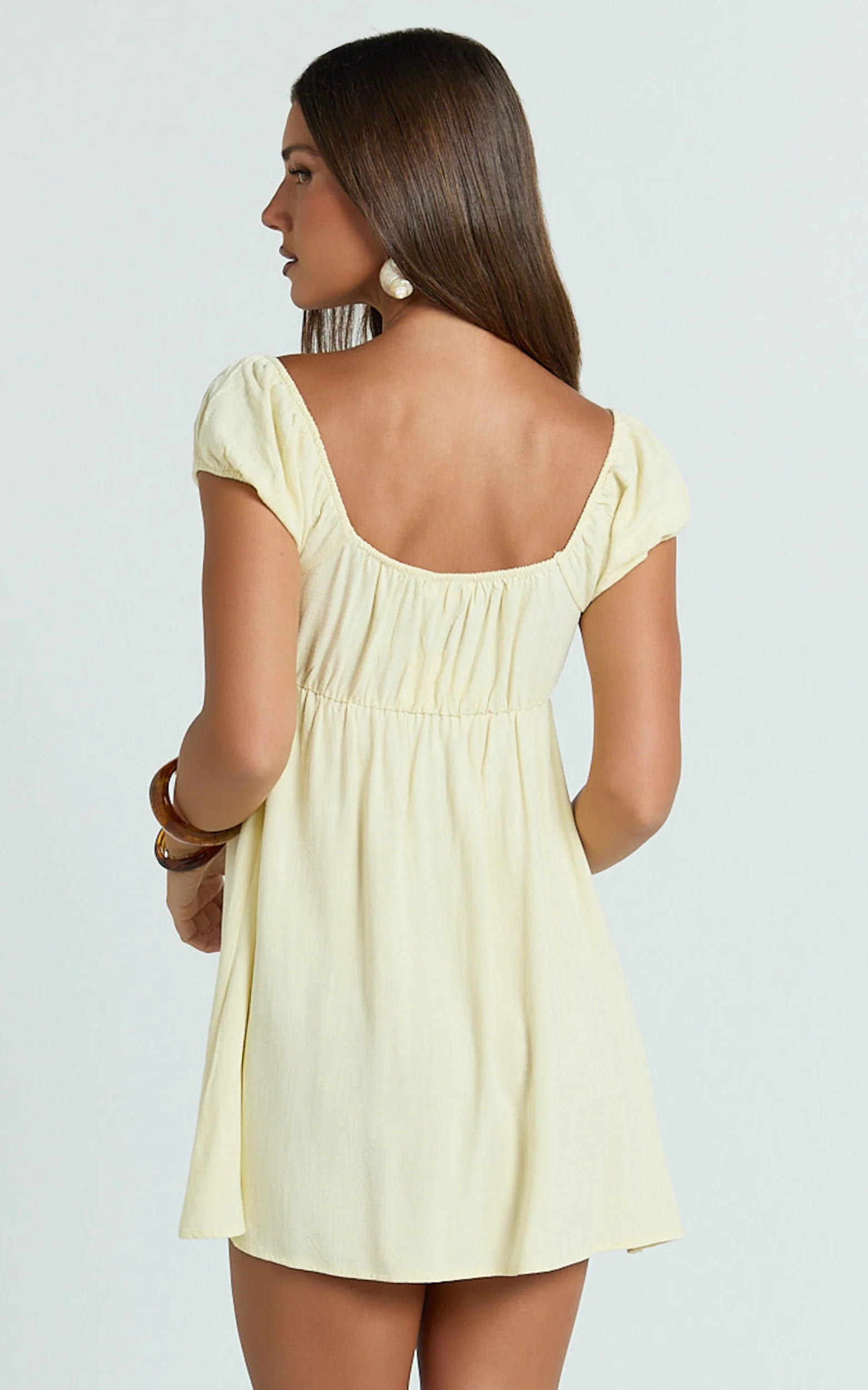 Brooks Mini Dress - Puff Sleeve Front Tie Babydoll Dress in Lemon