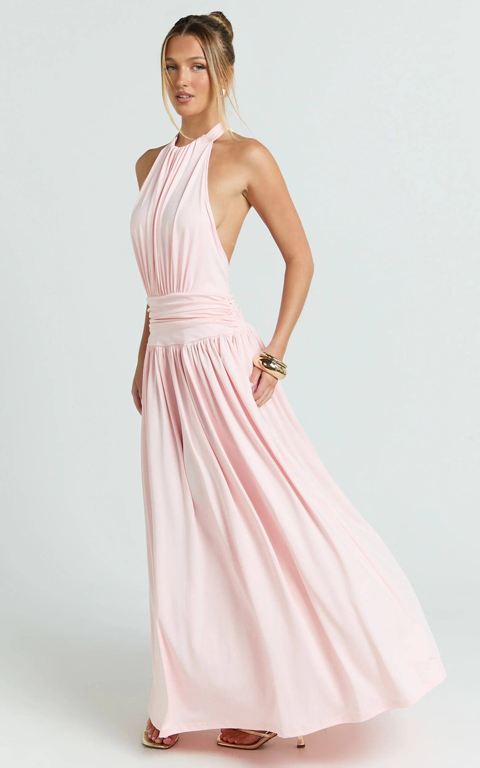Quinn Maxi Dress - Low Back Halter Neck Dress in Pink