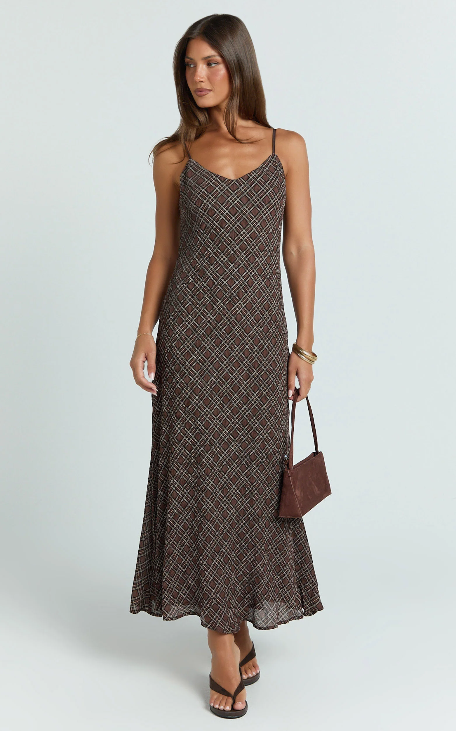 Revie Midi Dress - Slip Dress in Brown
