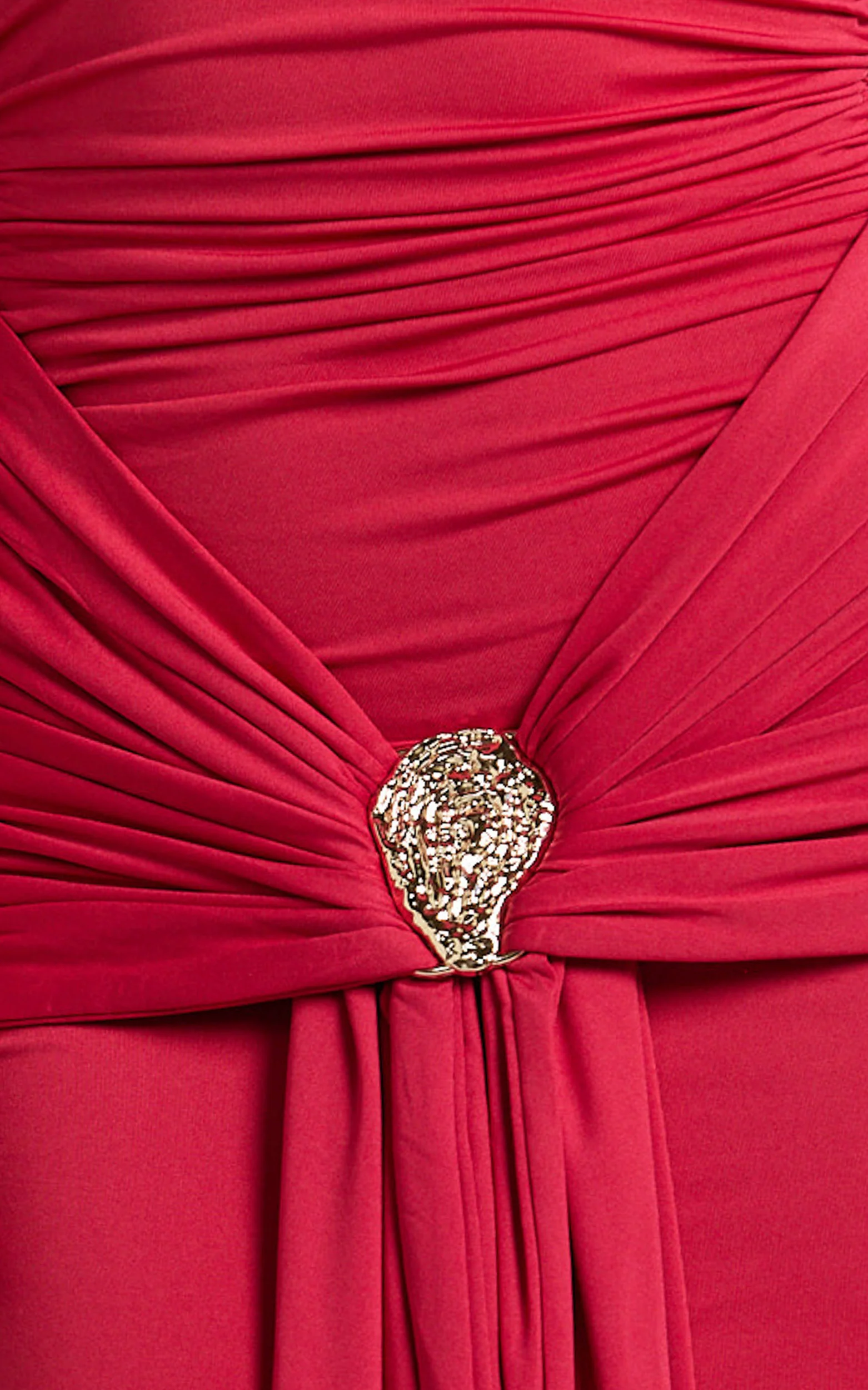 Trish Maxi Dress - Off Shoulder Hardware Trim Bodycon Dress in Cherry