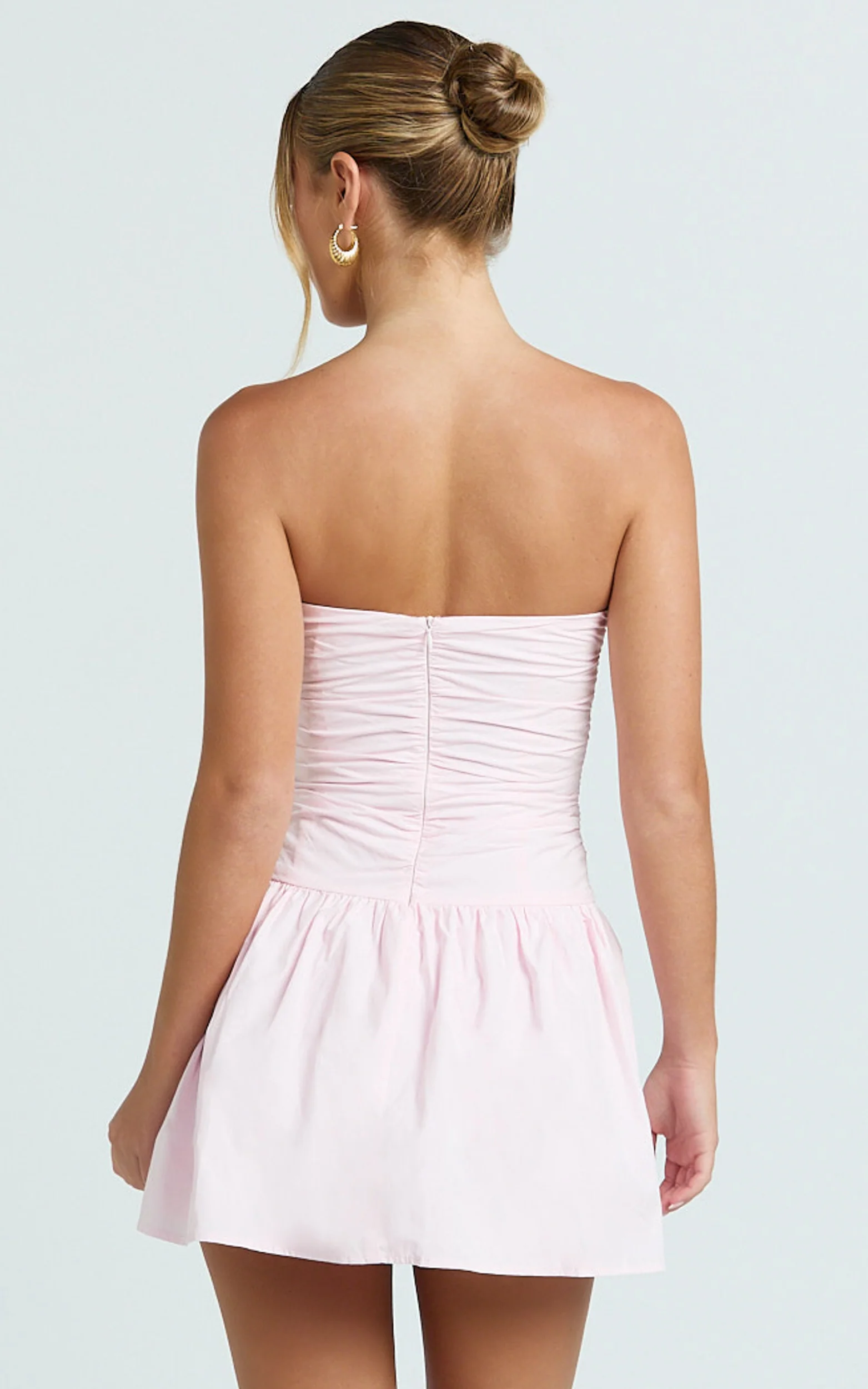 Donatella Mini Dress - Strapless Drop Waist Dress in Pink