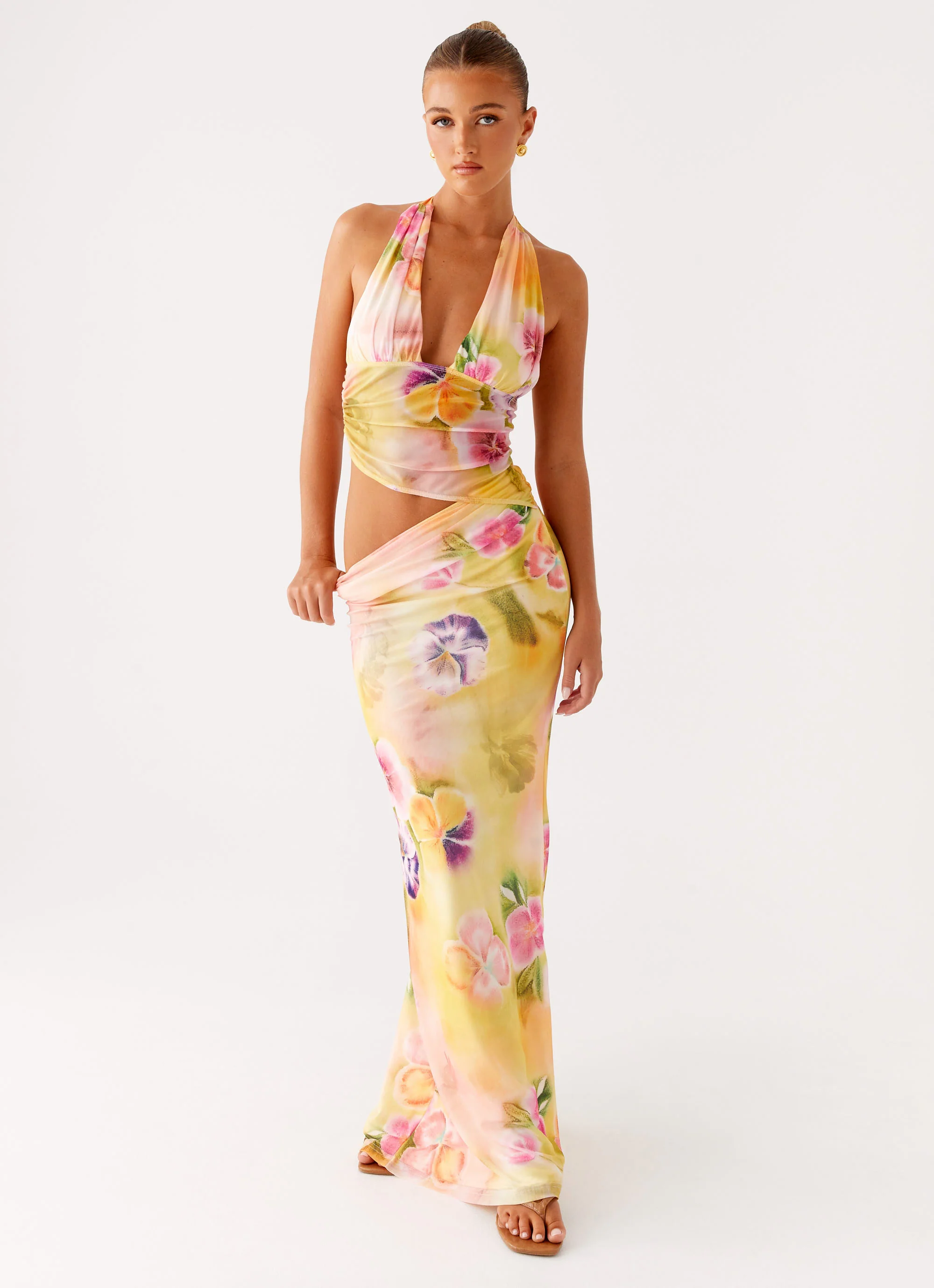 Main Act Halter Maxi Dress - Sunburst Floral