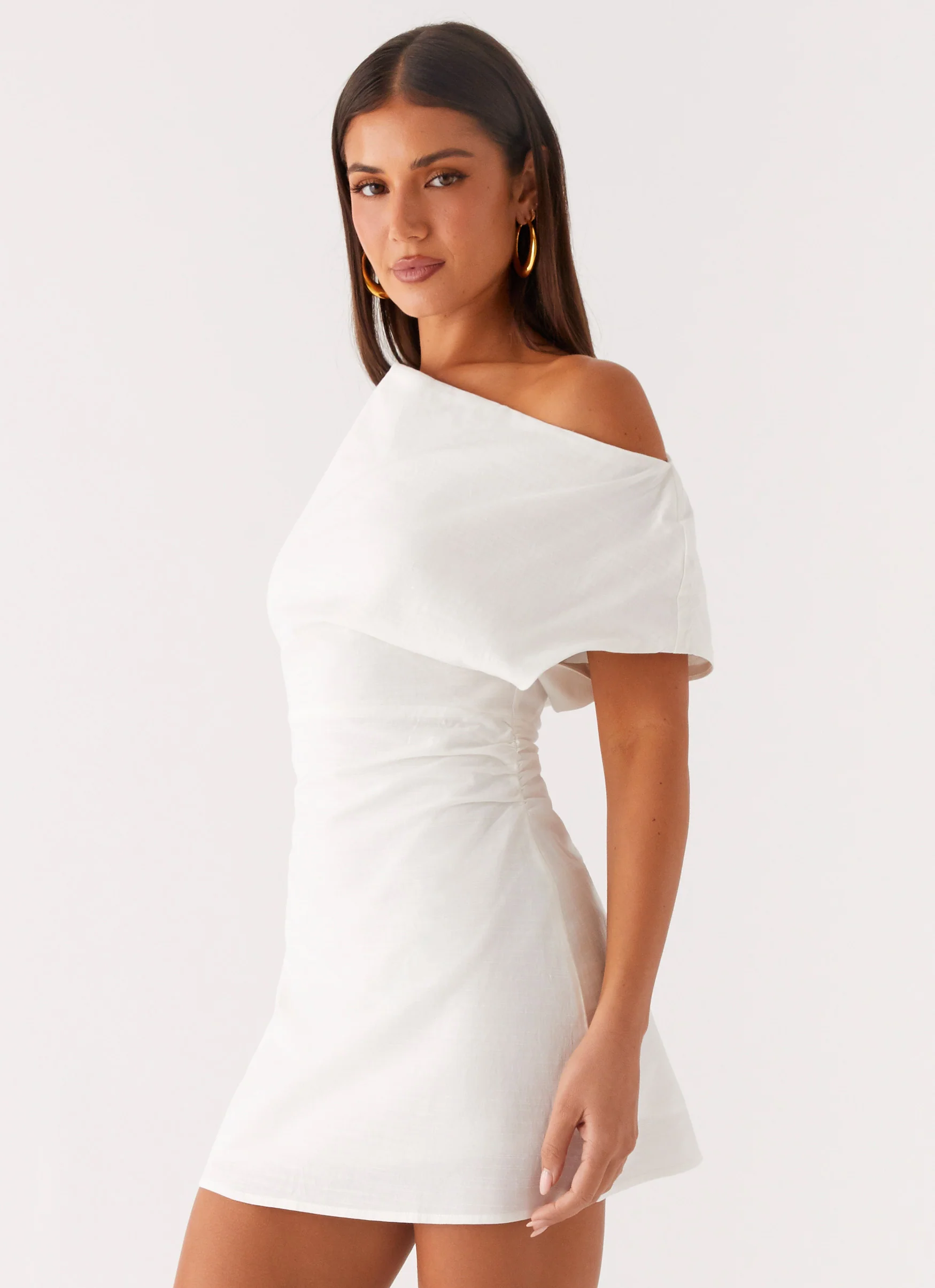 Moonlight Oasis Asymmetrical Cotton Mini Dress - Off White
