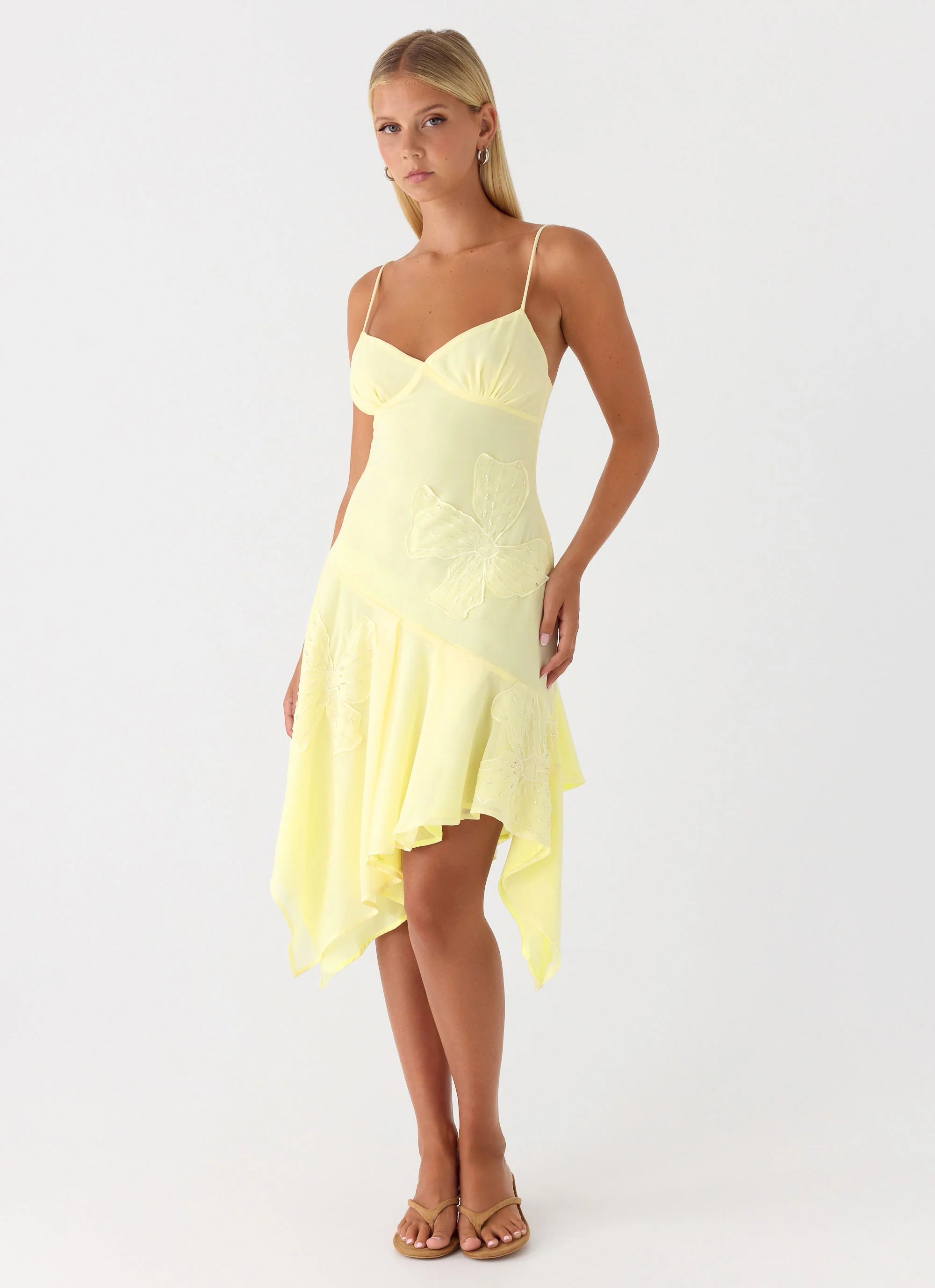 Aysha Beaded Flower Midi Dress - Yellow