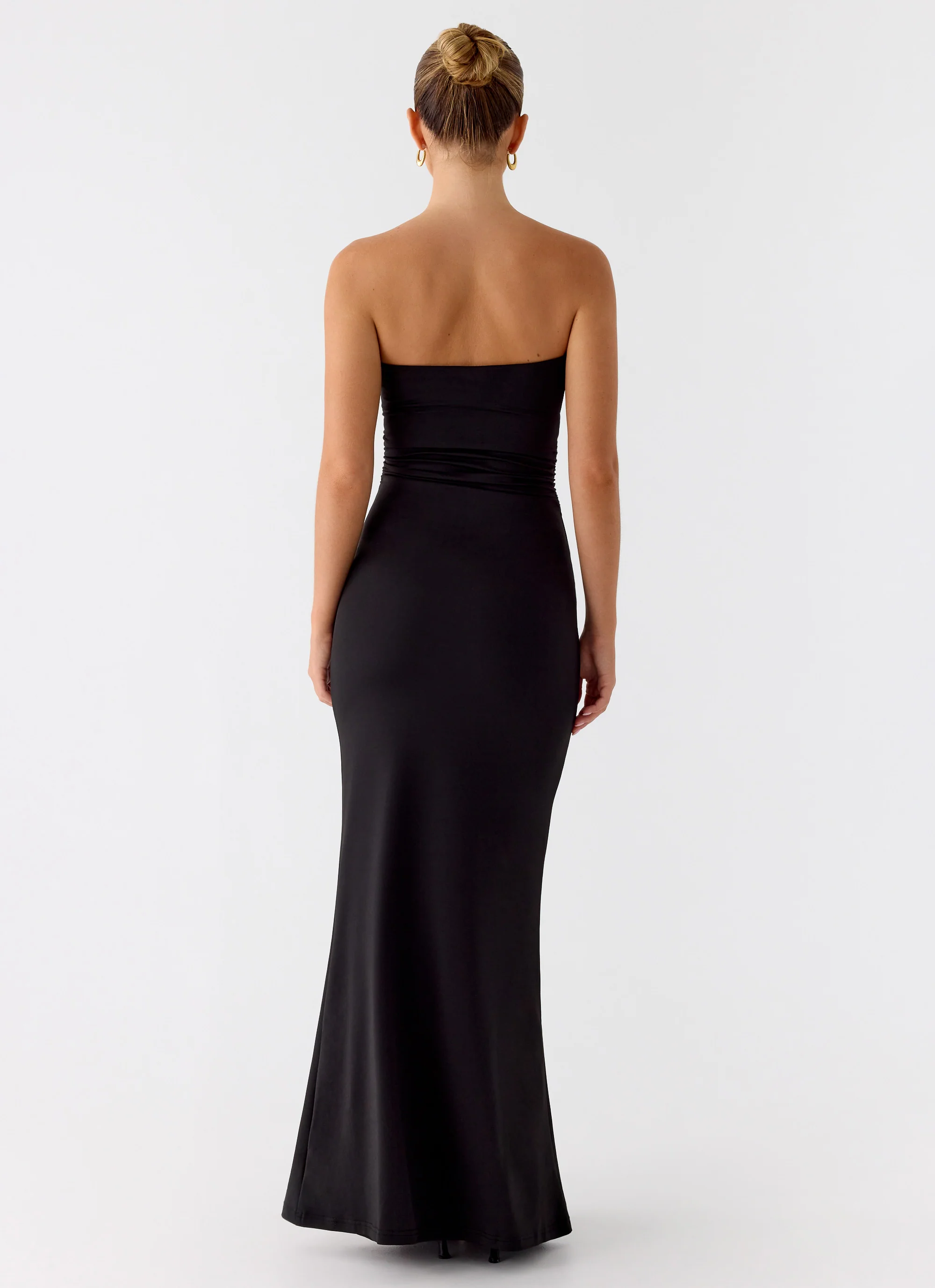 Metal Heart Strapless Maxi Dress - Black