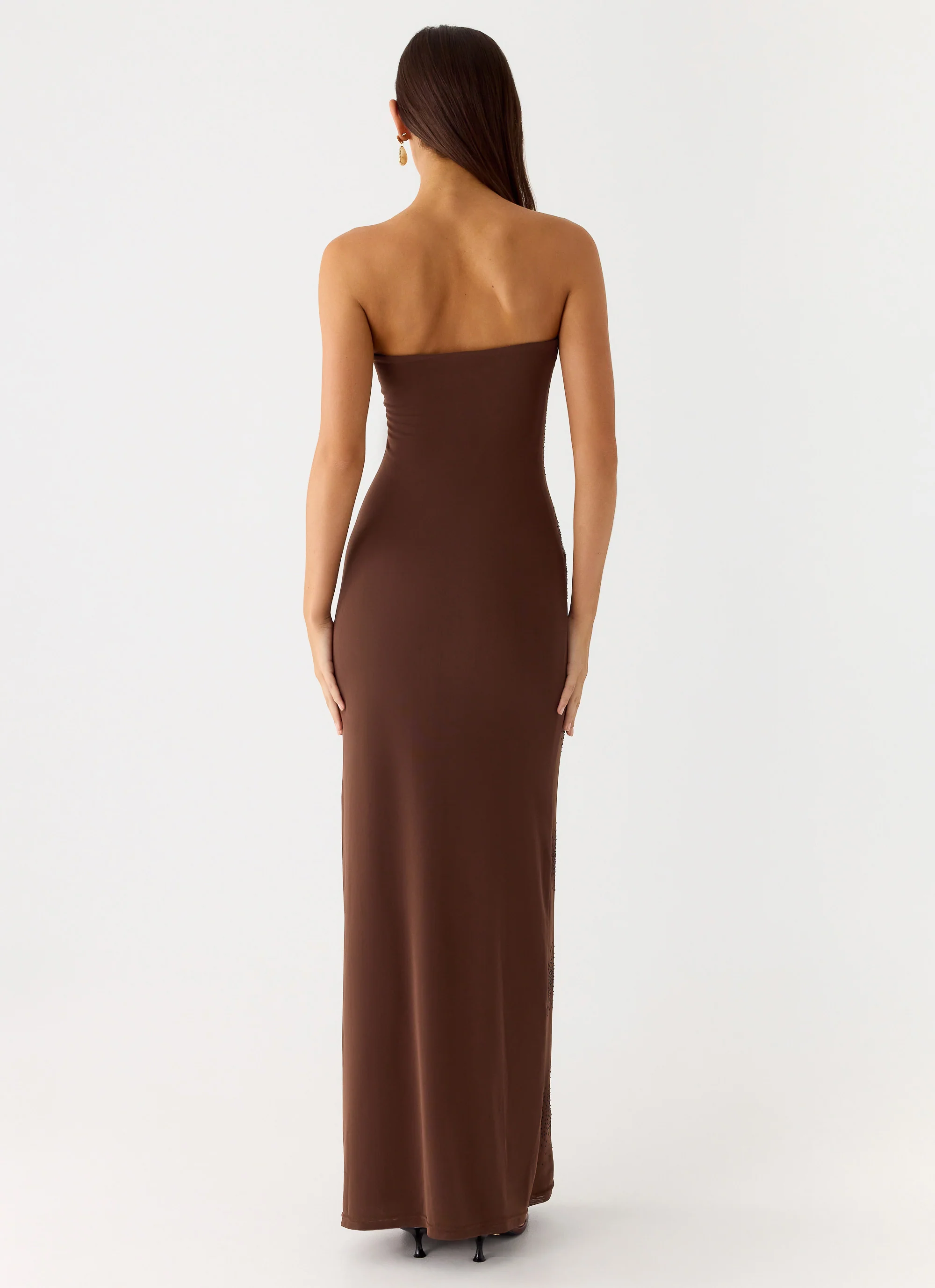 Belisse Beaded Mesh Maxi Dress - Chocolate