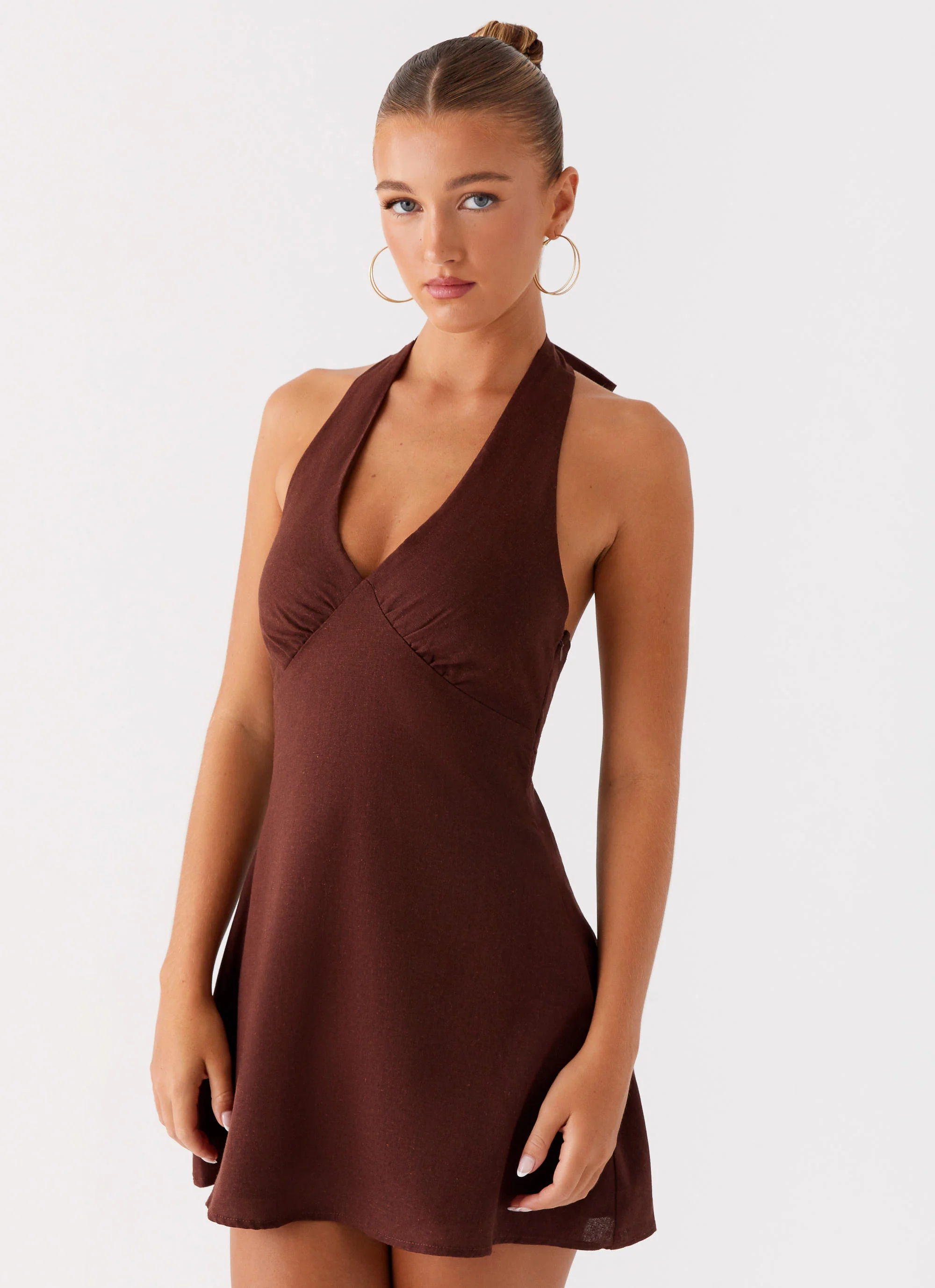 Heavy Hearted Linen Mini Dress - Brown