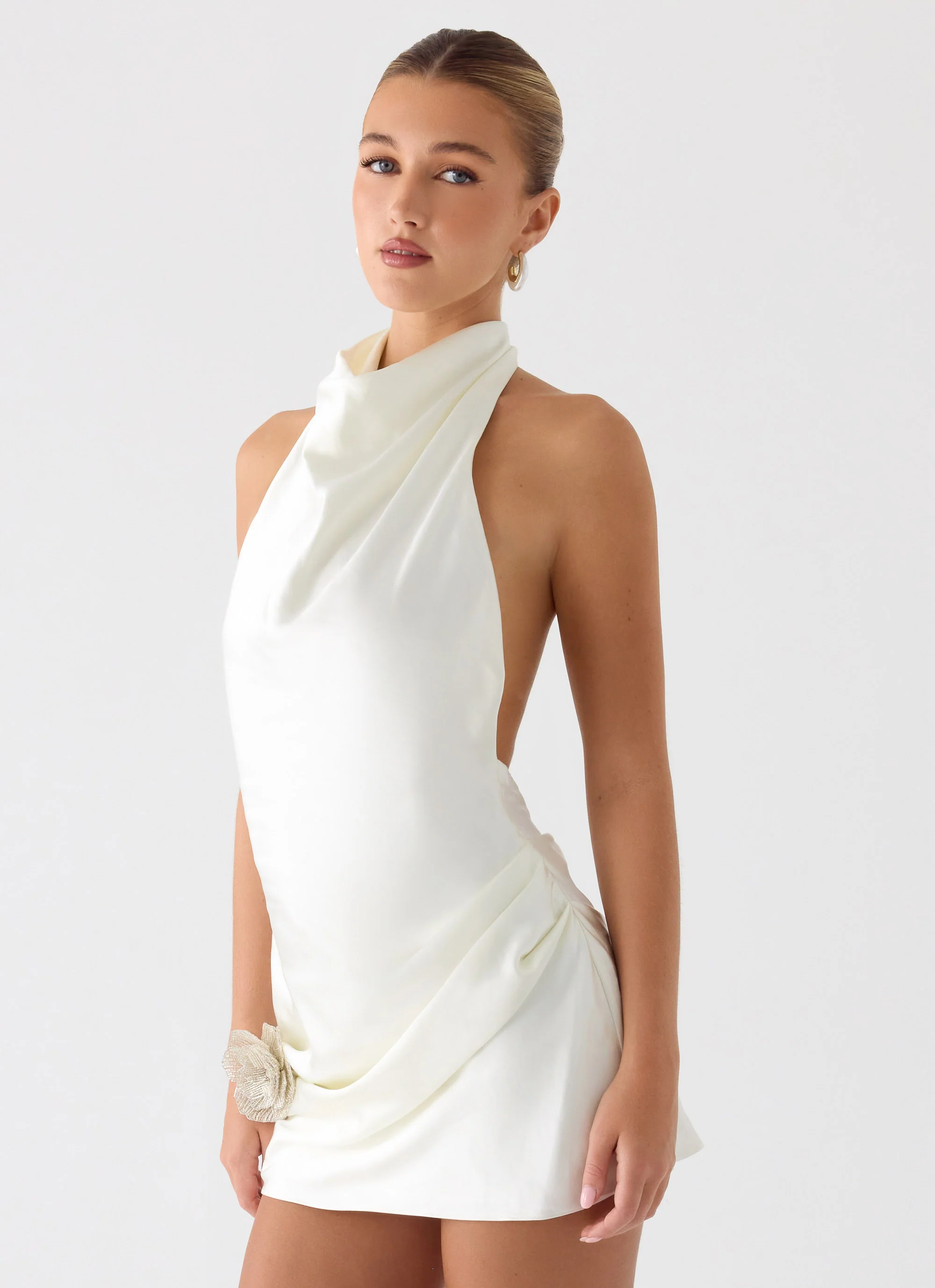 Play It Out Cowl Mini Dress - Ivory