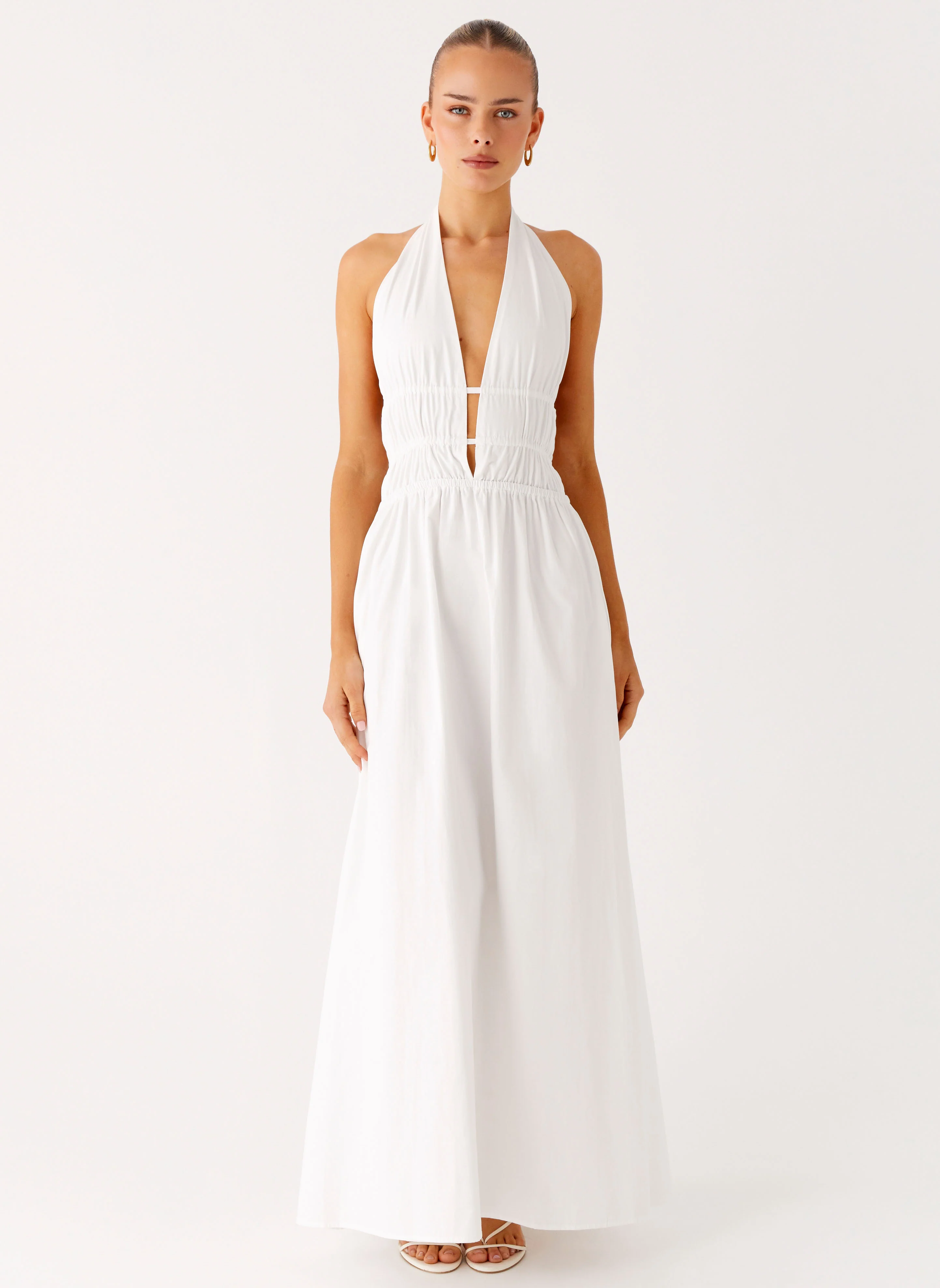 Figaro Halter Maxi Dress - White