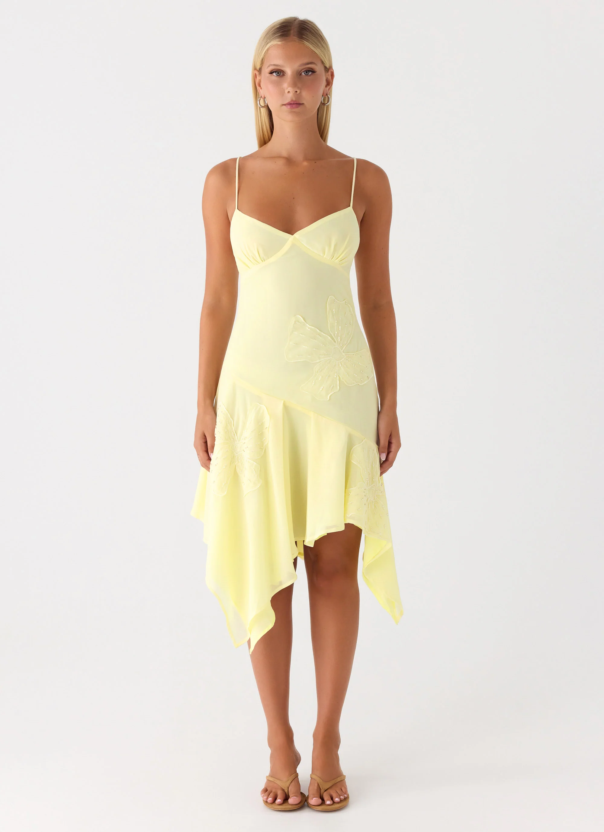 Aysha Beaded Flower Midi Dress - Yellow