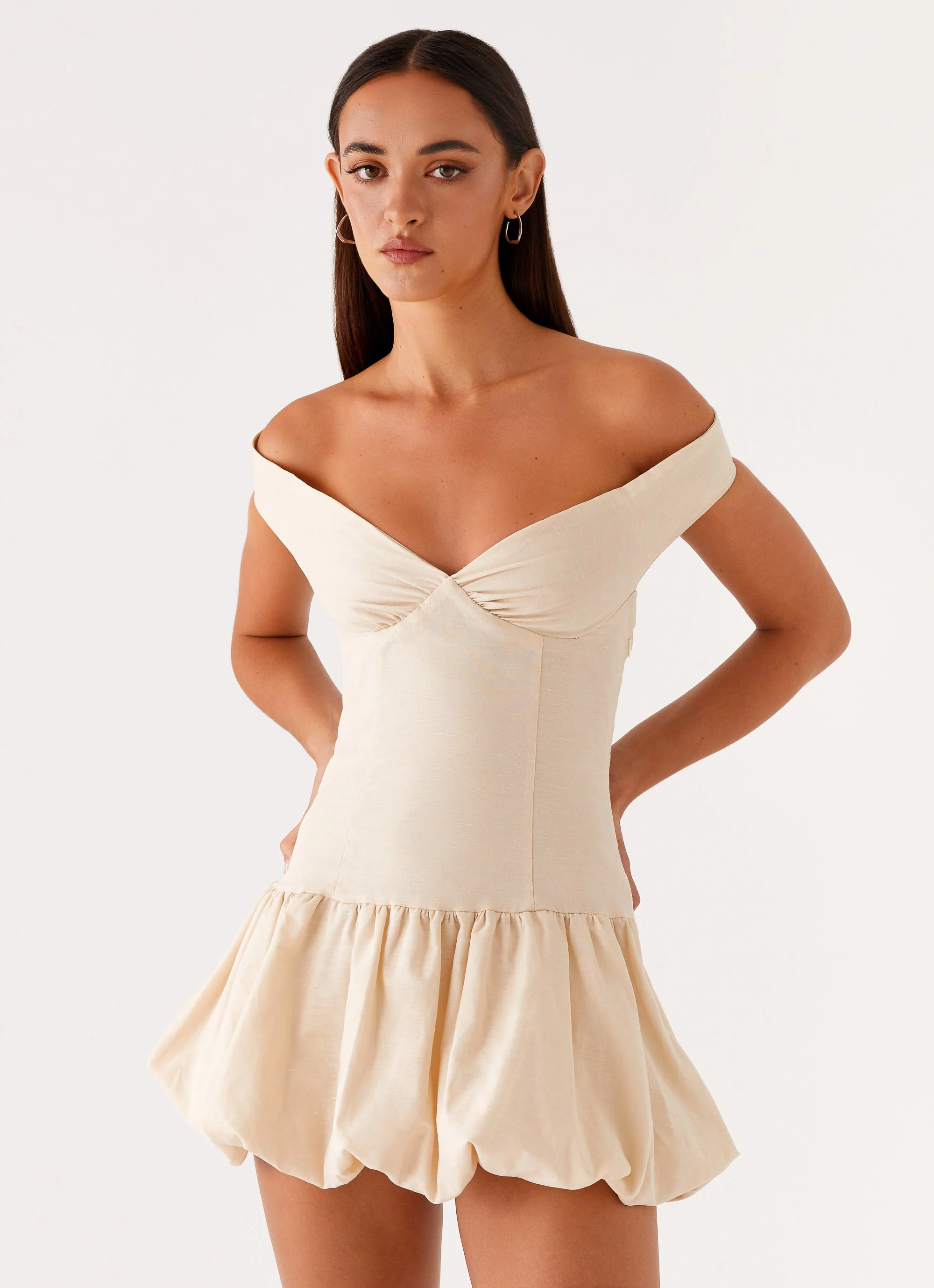 Endless Romance Off Shoulder Mini Dress - Butter