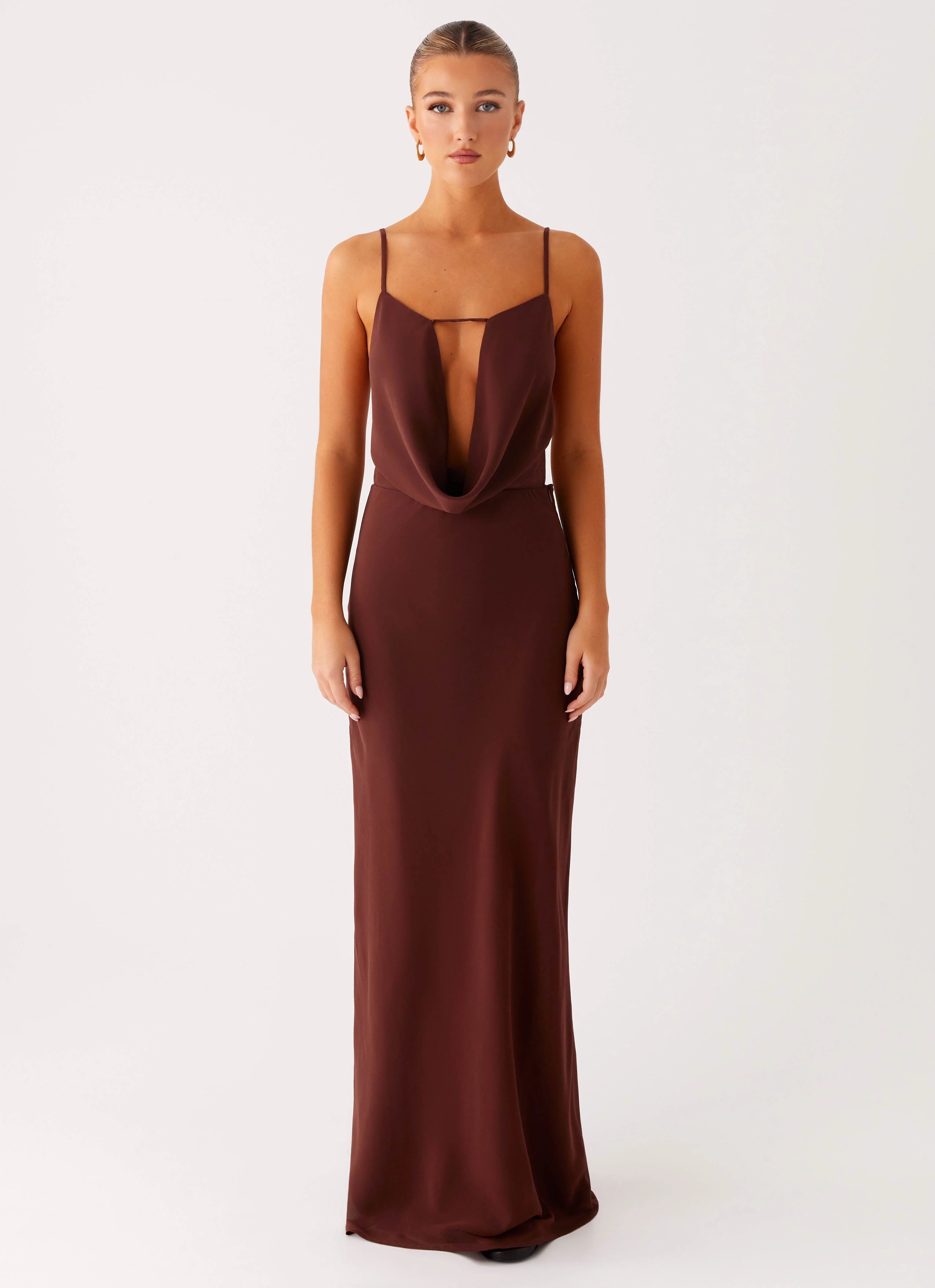 Elation Cowl Neck Maxi Dress - Chocolate