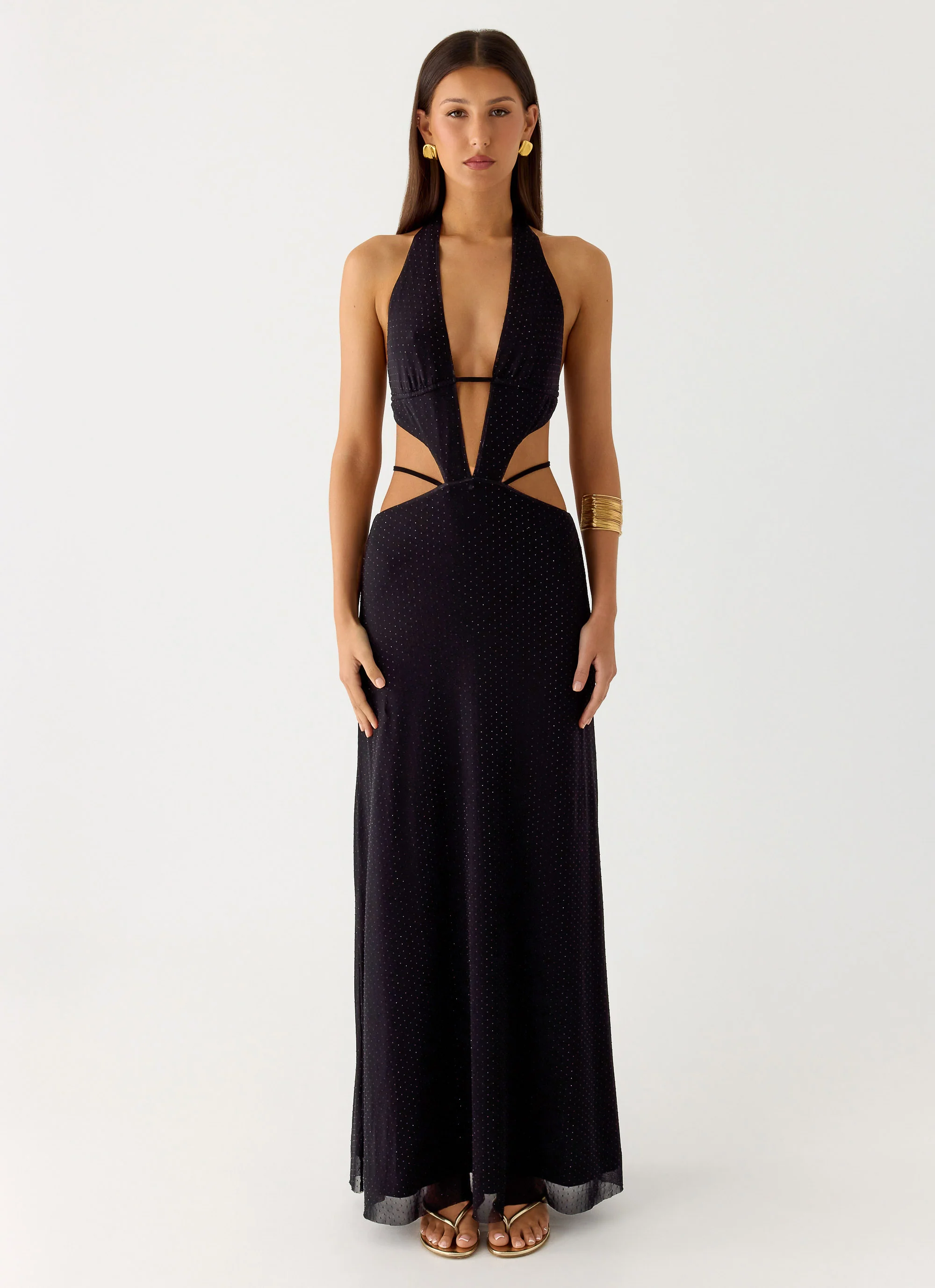 Astraeus Beaded Sequin Maxi Dress - Black