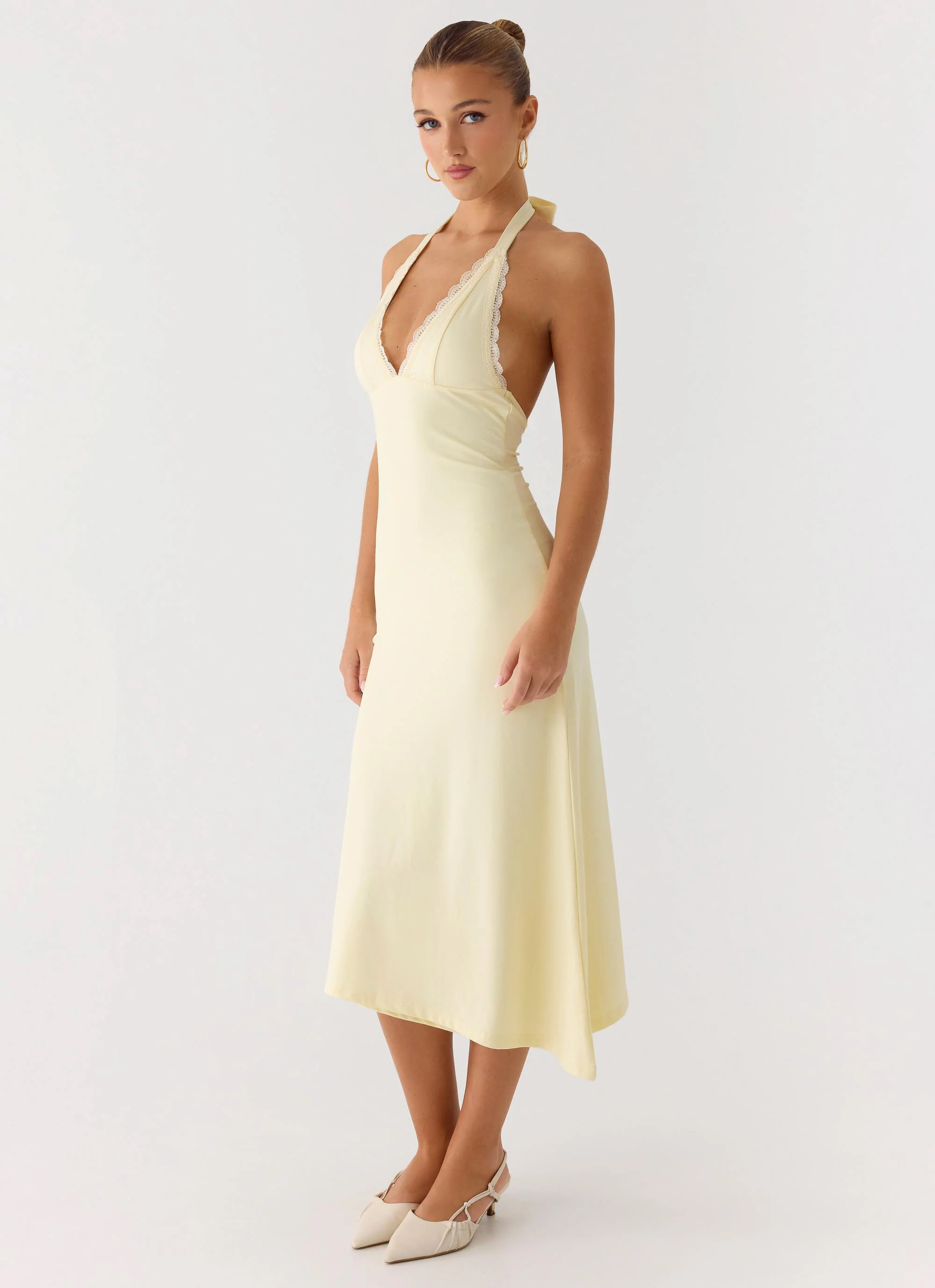 Illuminate Halter Midi Dress - Butter Yellow