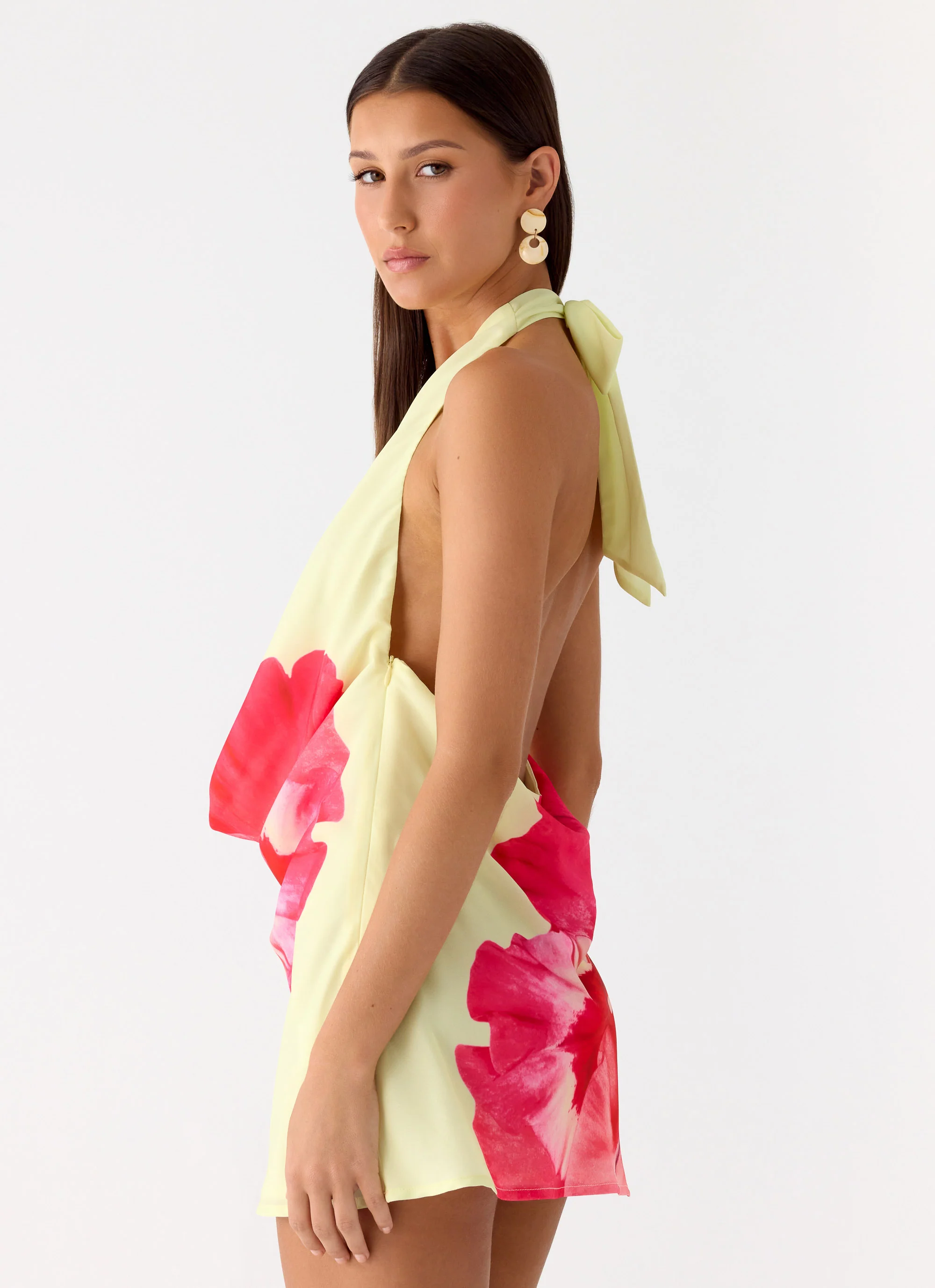 Varindra Cowl Mini Dress - Yellow Floral Spritz