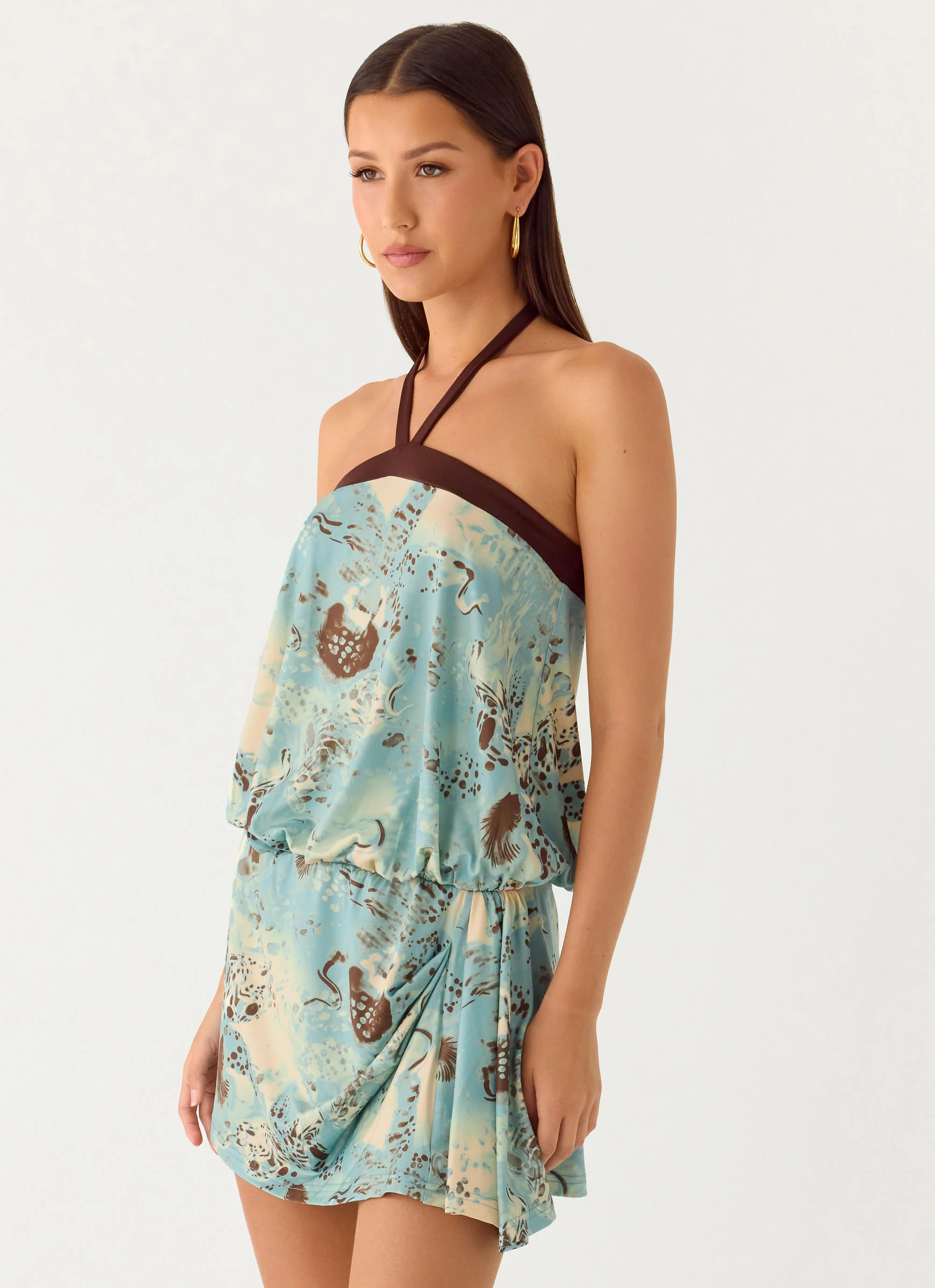 Switch Up Halter Mini Dress - Aqua Blur