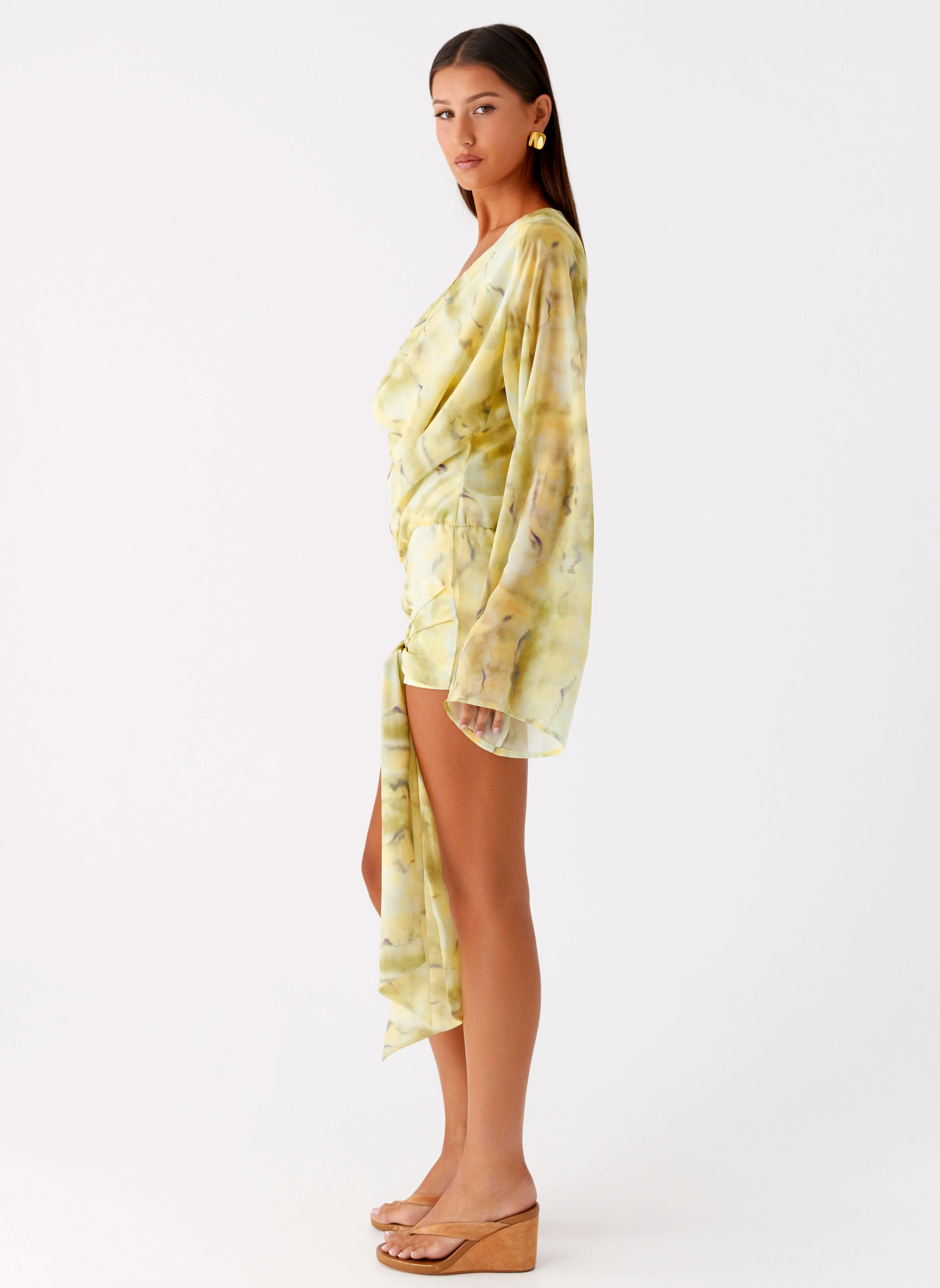 Sorrel Long Sleeve Mini Dress - Yellow Tie Dye