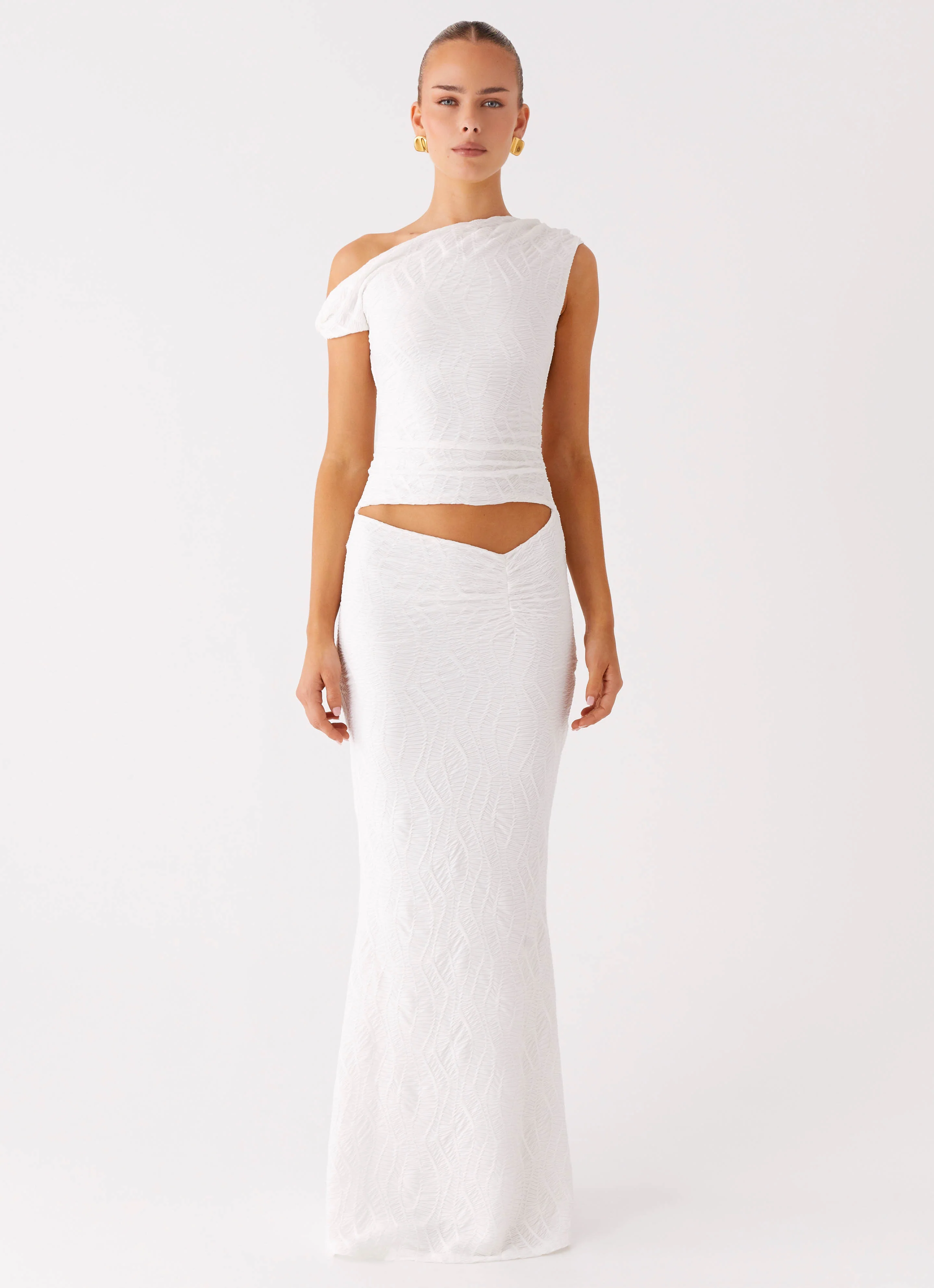 Galantis One Shoulder Maxi Dress - White