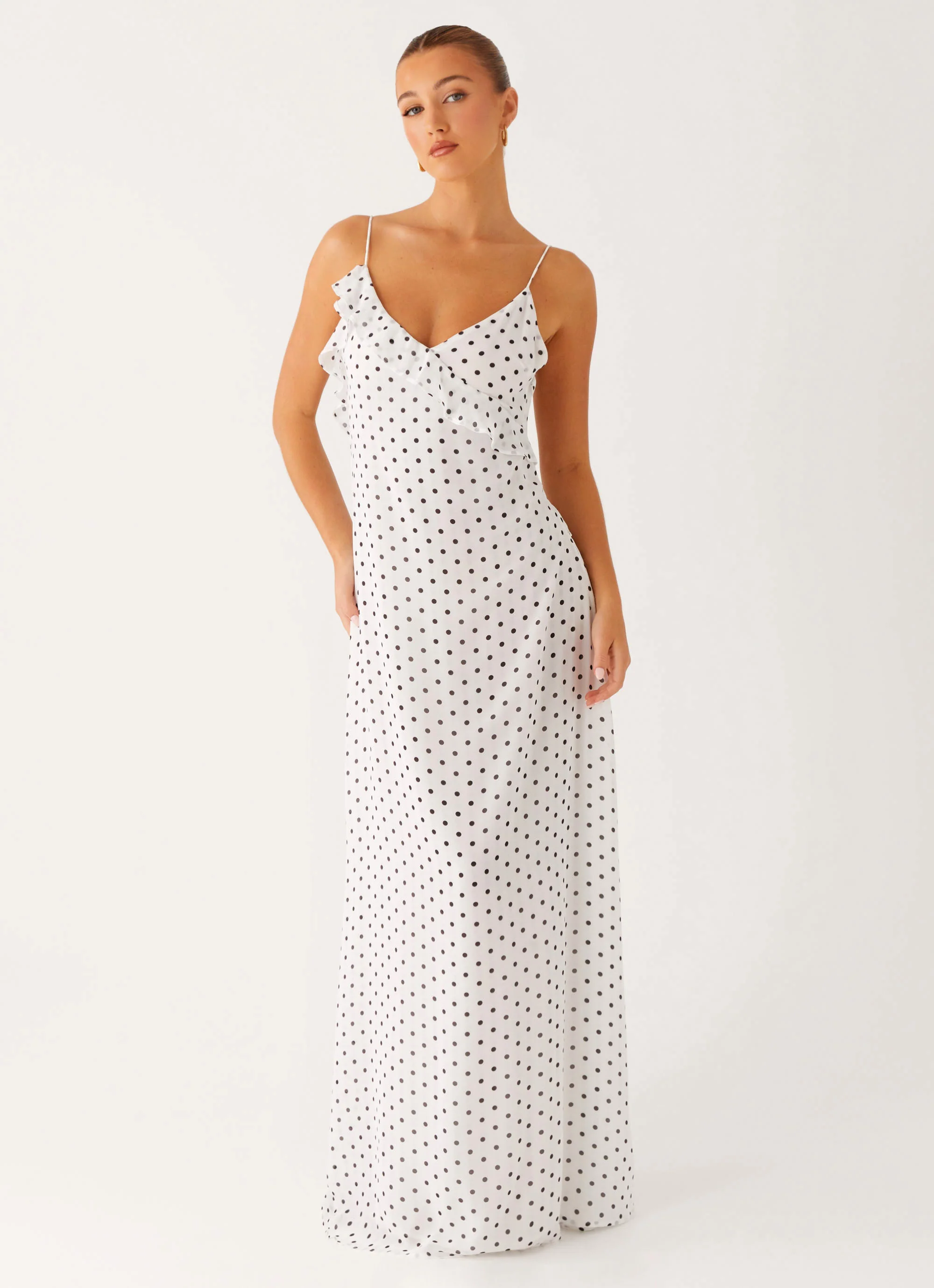Harri Maxi Dress - White Polka Dot