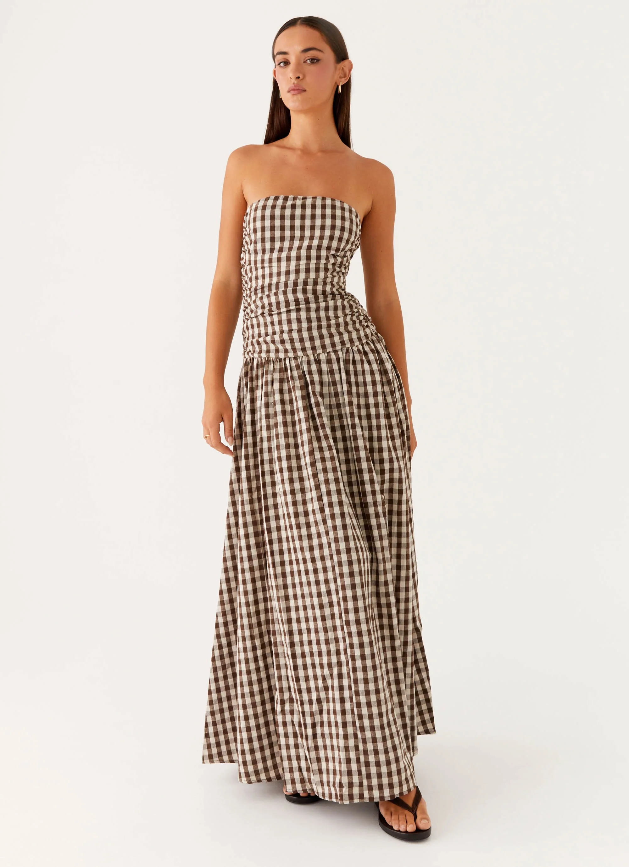 Carmel Maxi Dress - Brown Gingham