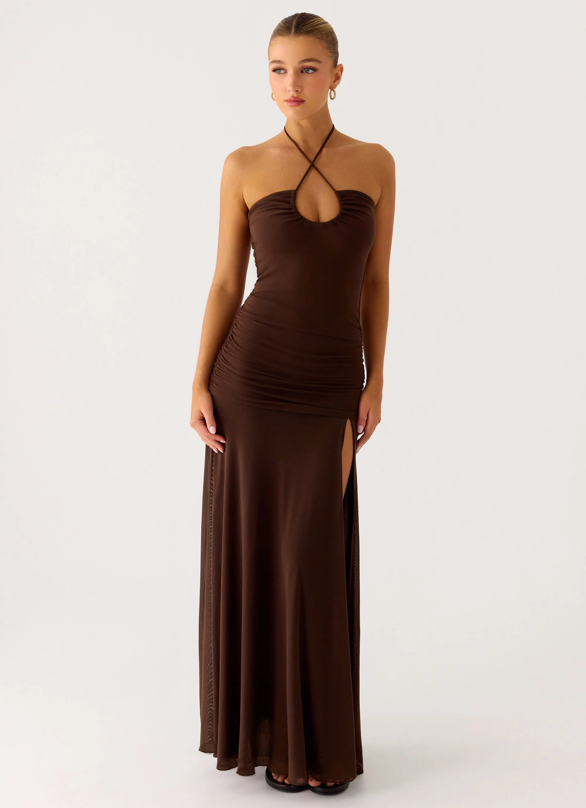 Callie Ruched Maxi Dress - Chocolate