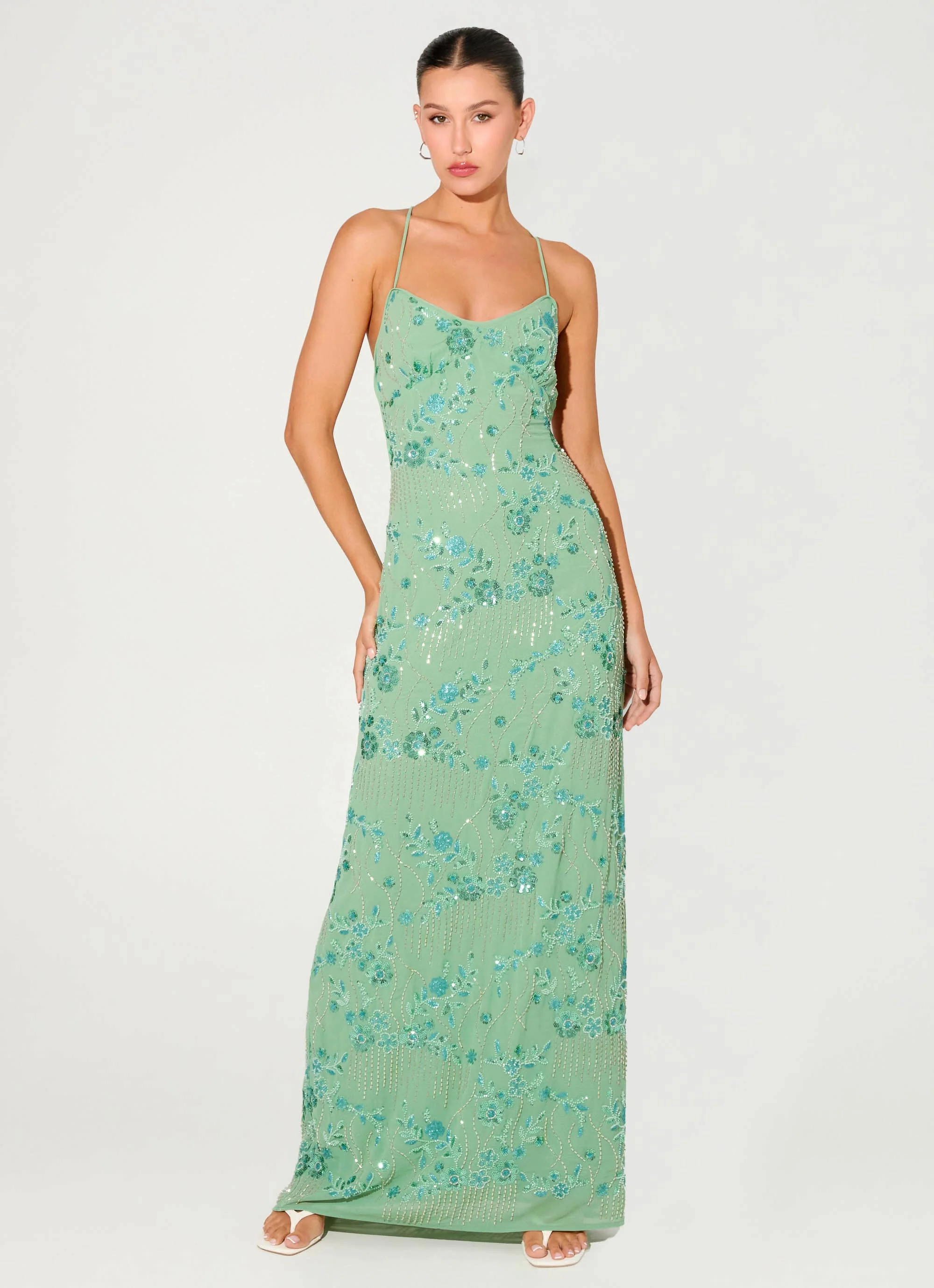 Vietta Sequin Cami Maxi Dress - Mint