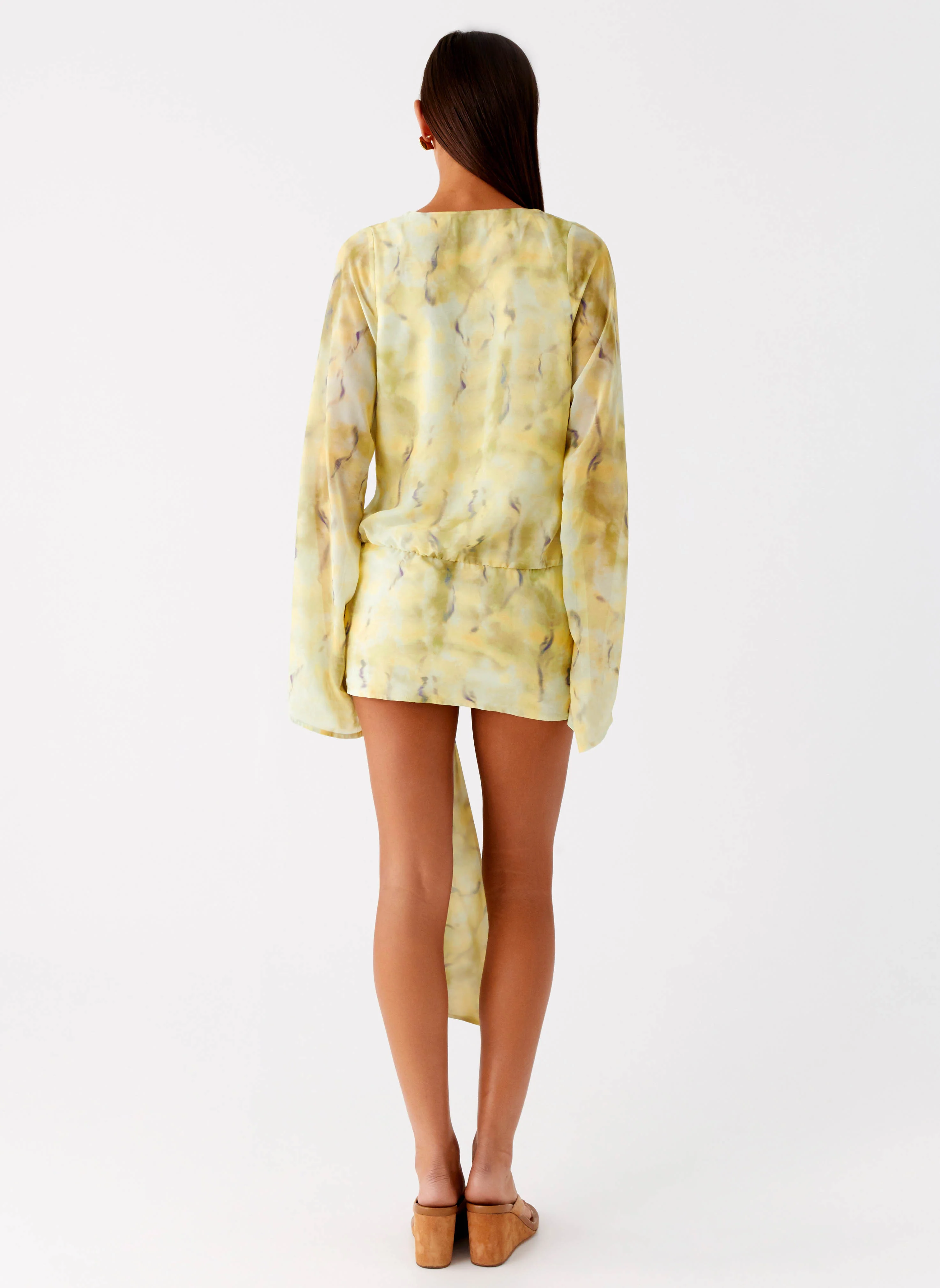 Sorrel Long Sleeve Mini Dress - Yellow Tie Dye