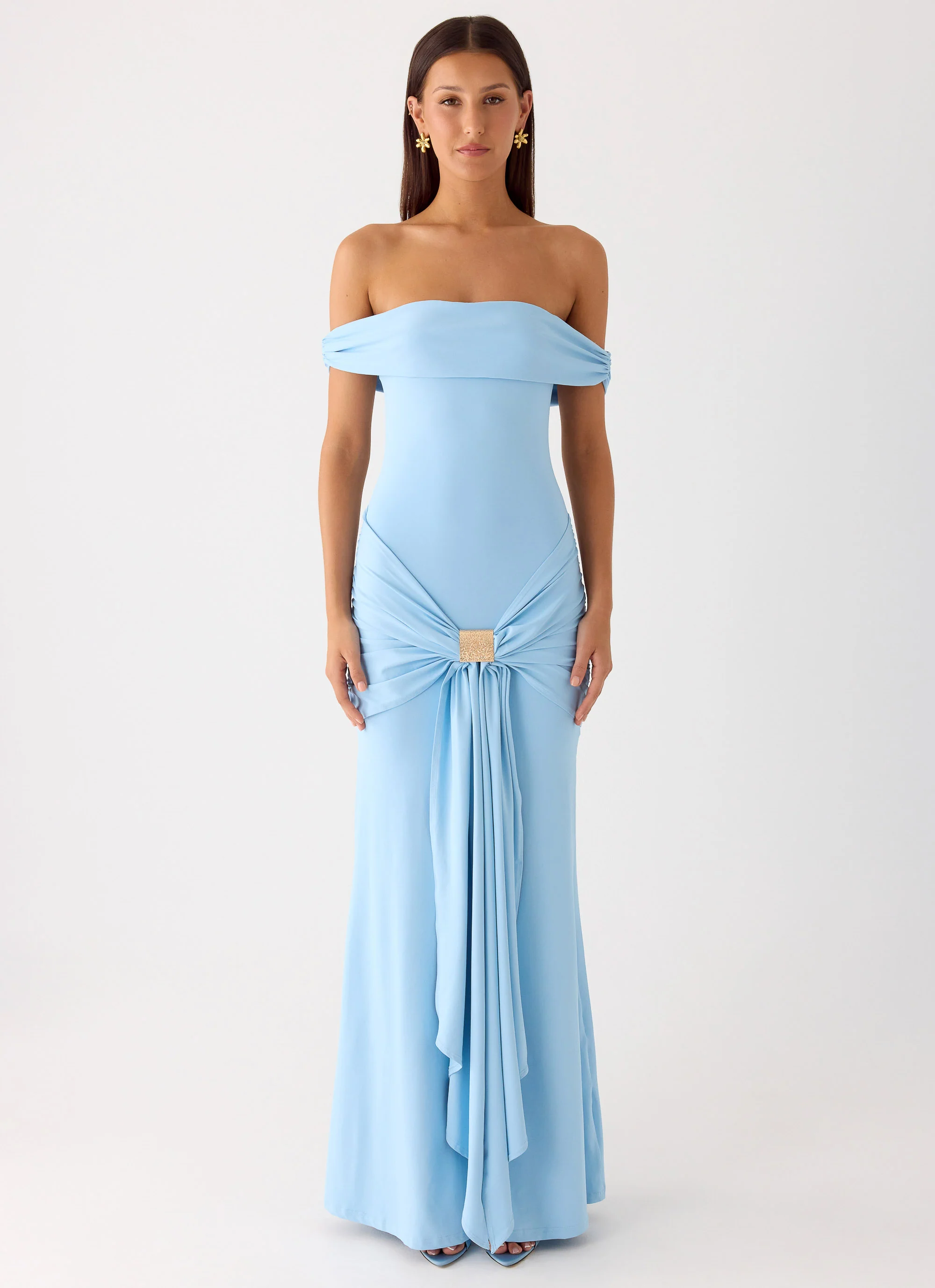 Vee Bardot Maxi Dress - Blue