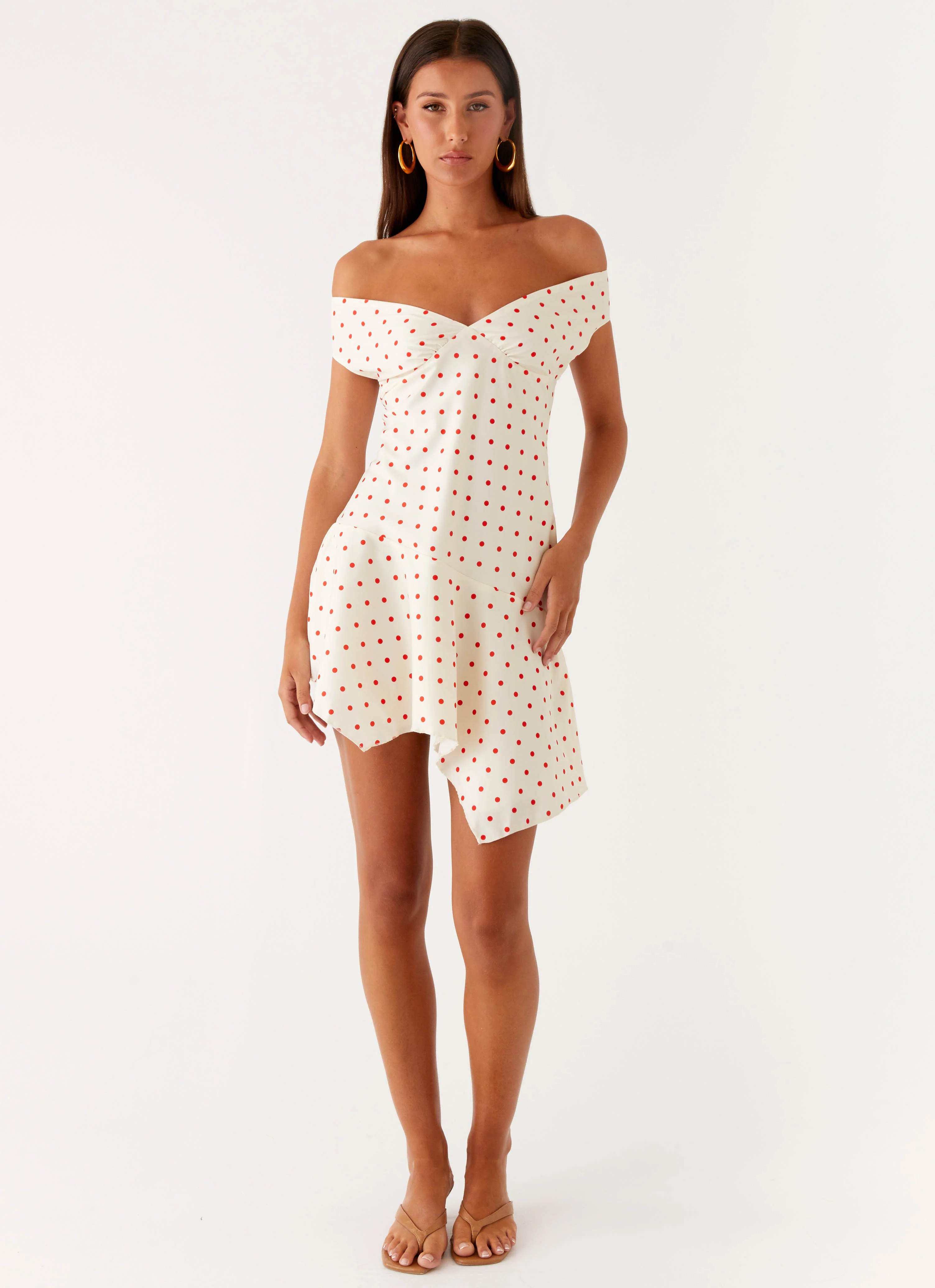 Alma Mini Dress - White Red Polka Dot