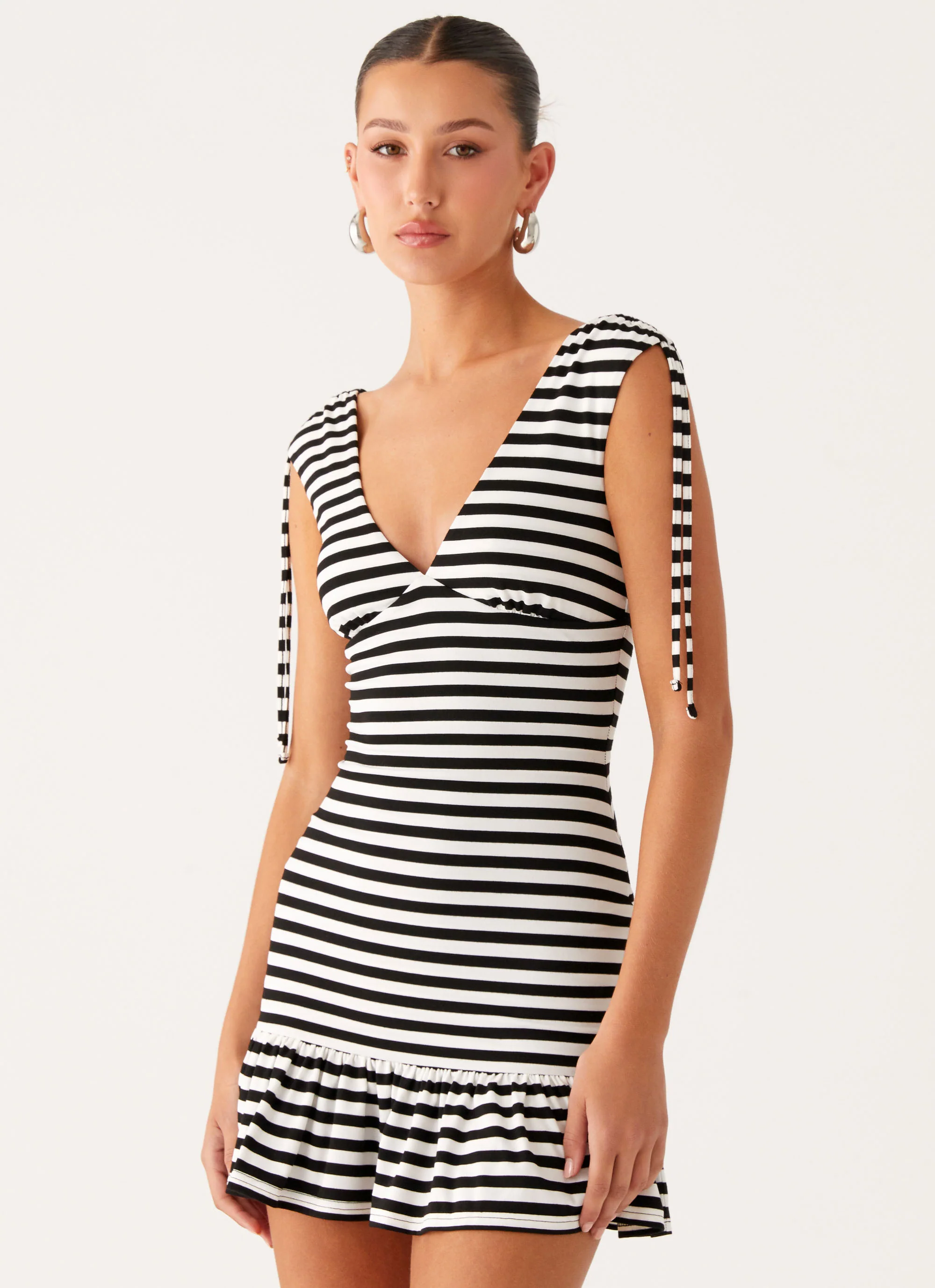 Acacia Mini Dress - Black White Stripe