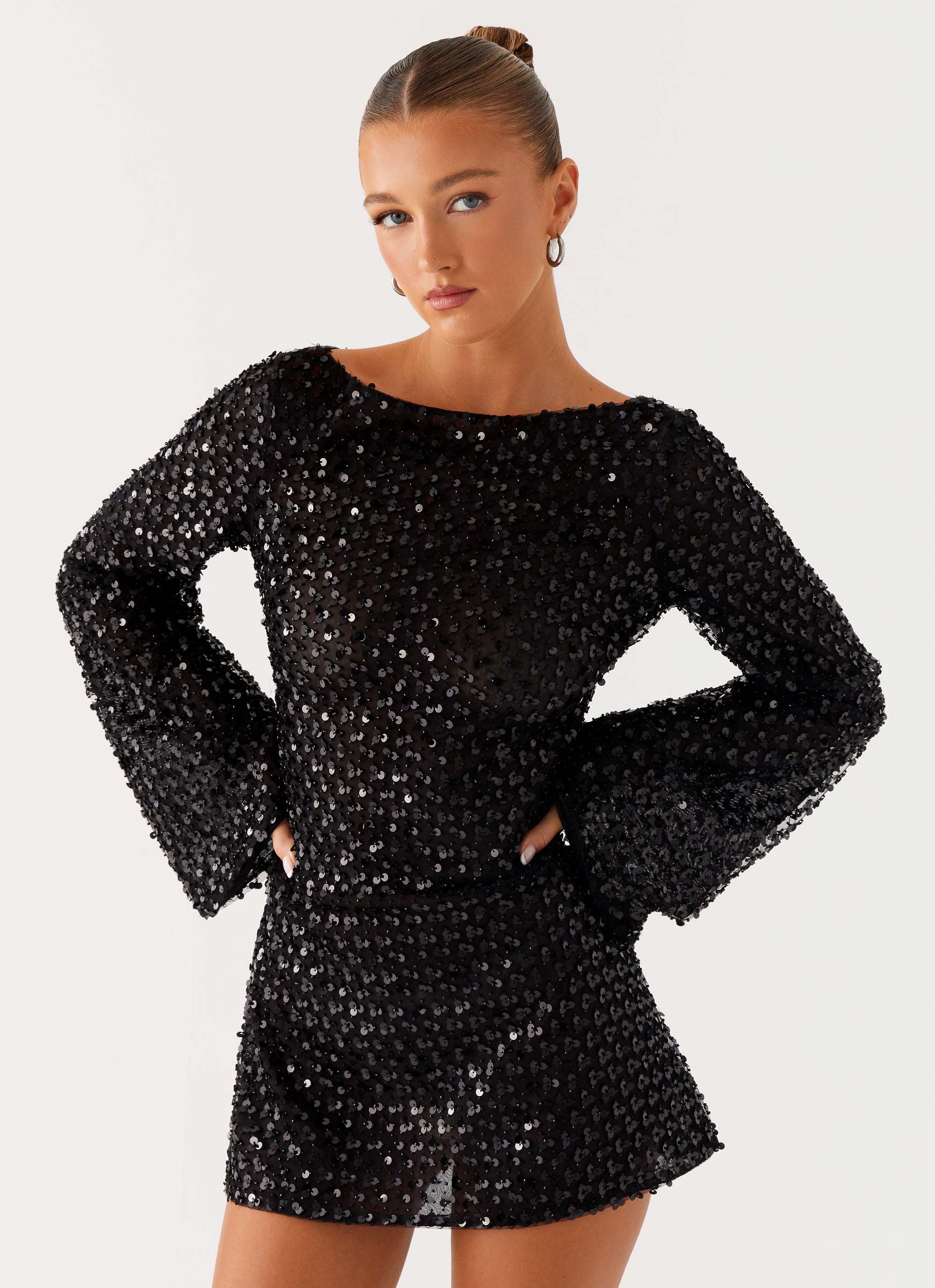 Edessa Sequin Mini Dress - Black