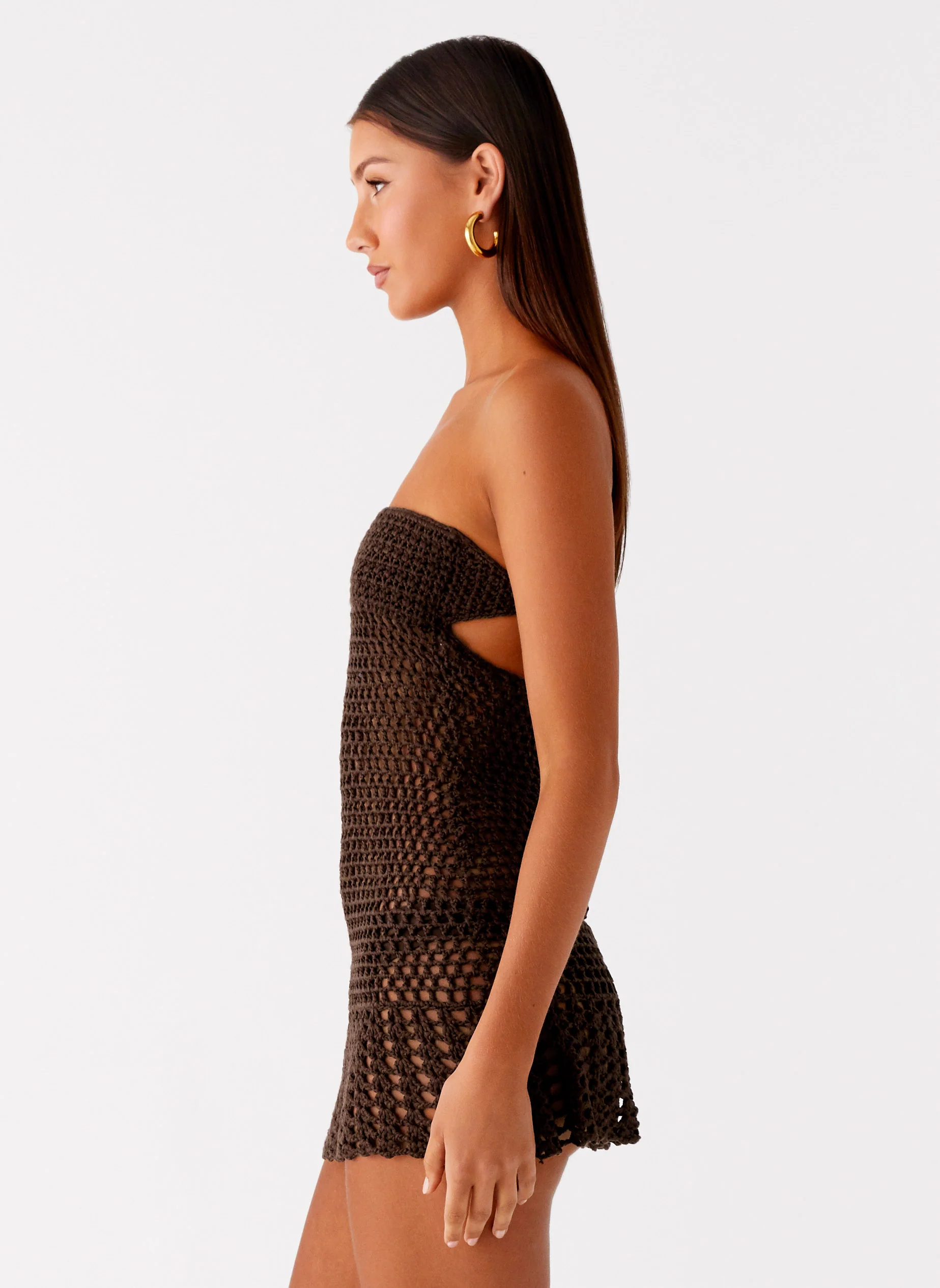 Kaiane Strapless Crochet Mini Dress - Chocolate