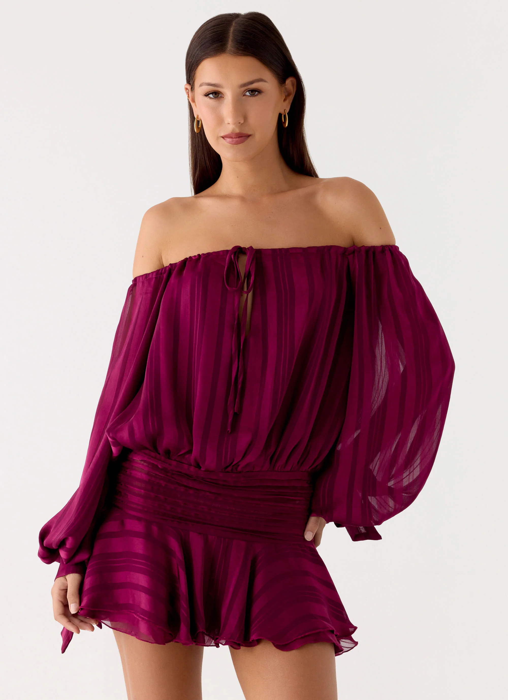 Eira Balloon Sleeve Mini Dress - Plum