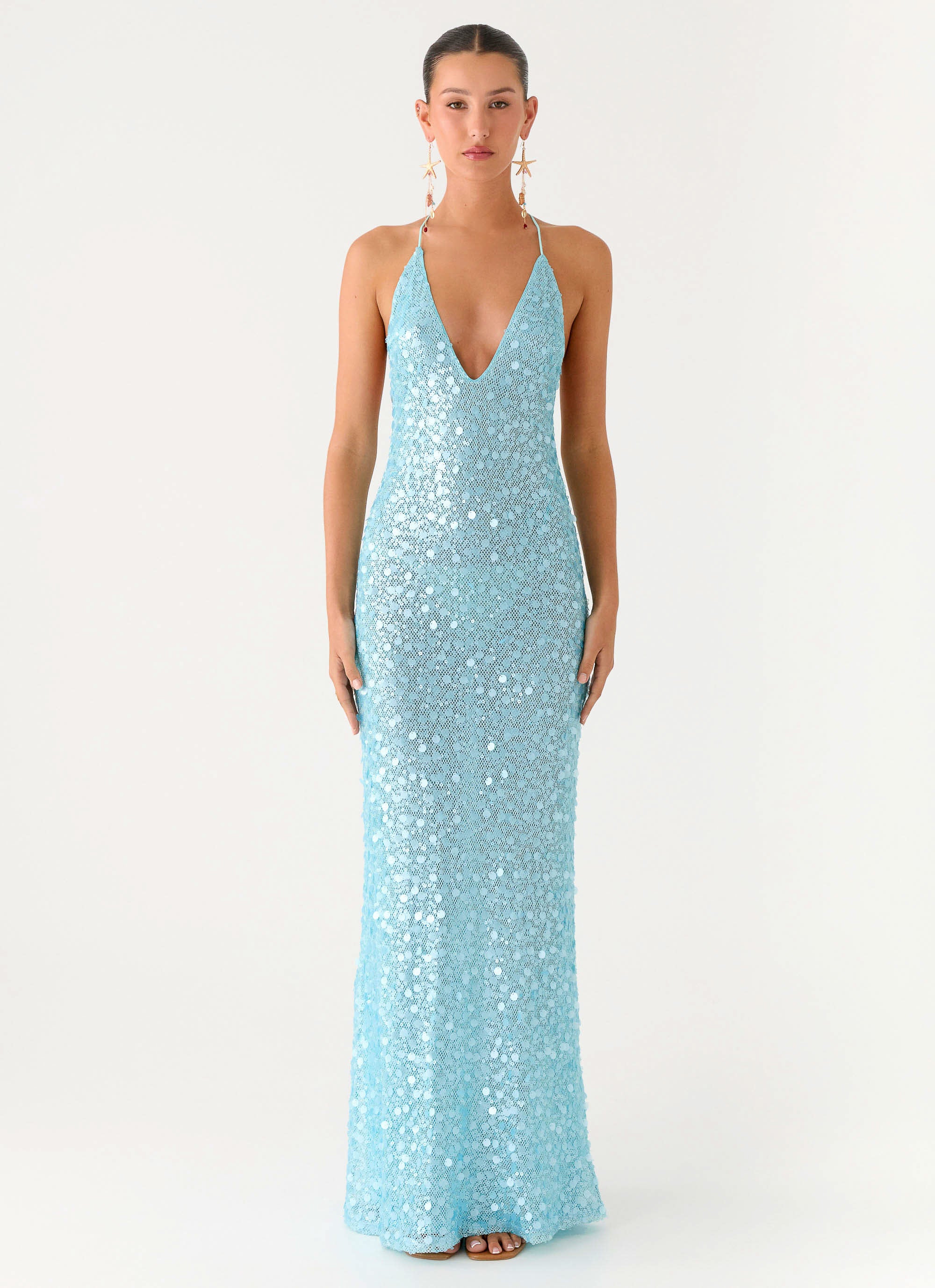 Ocean Views Sequin Maxi Dress - Blue