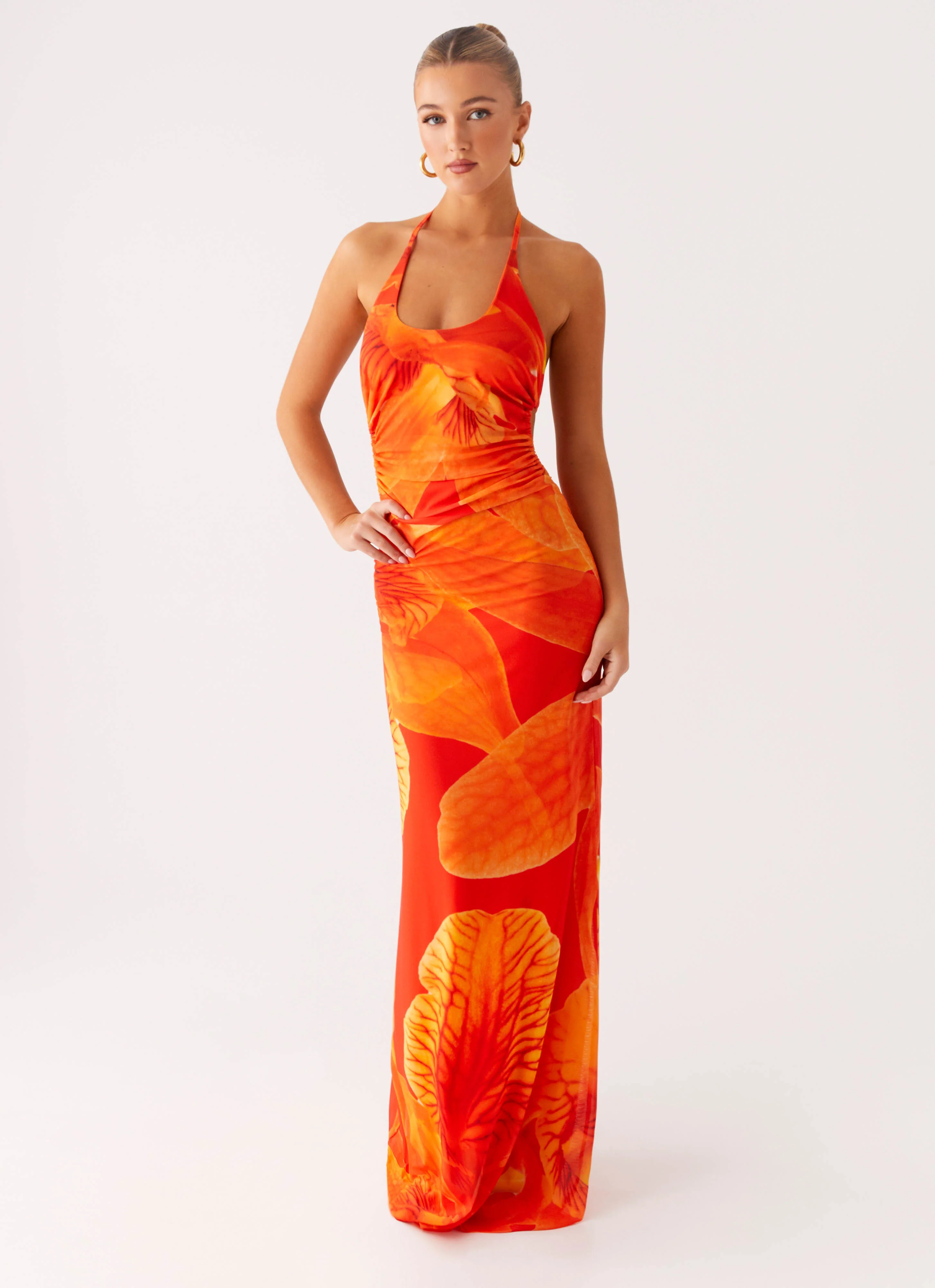 Palawan Mesh Maxi Dress - Orange Floral