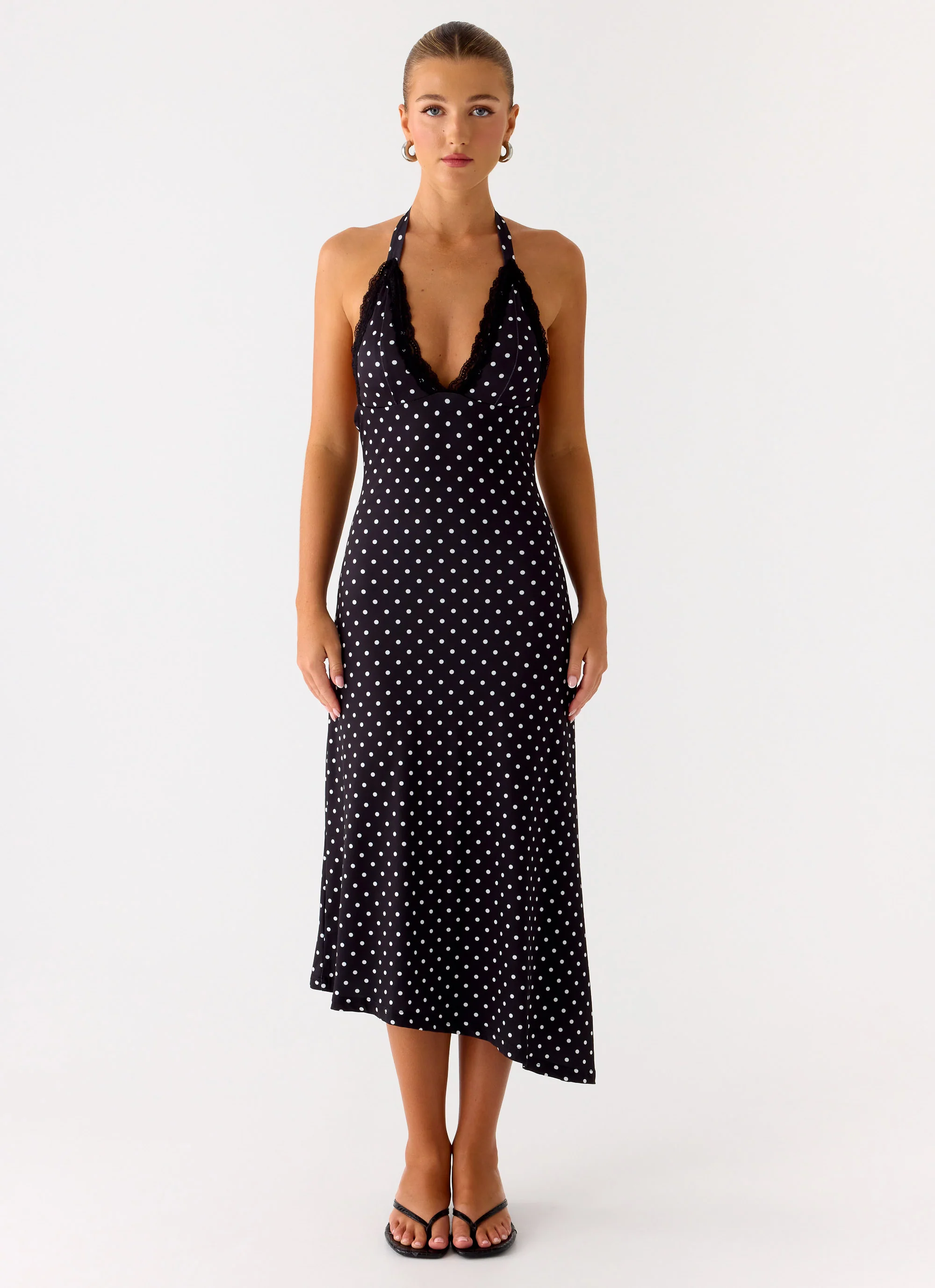 Illuminate Halter Midi Dress - Black Polkadot