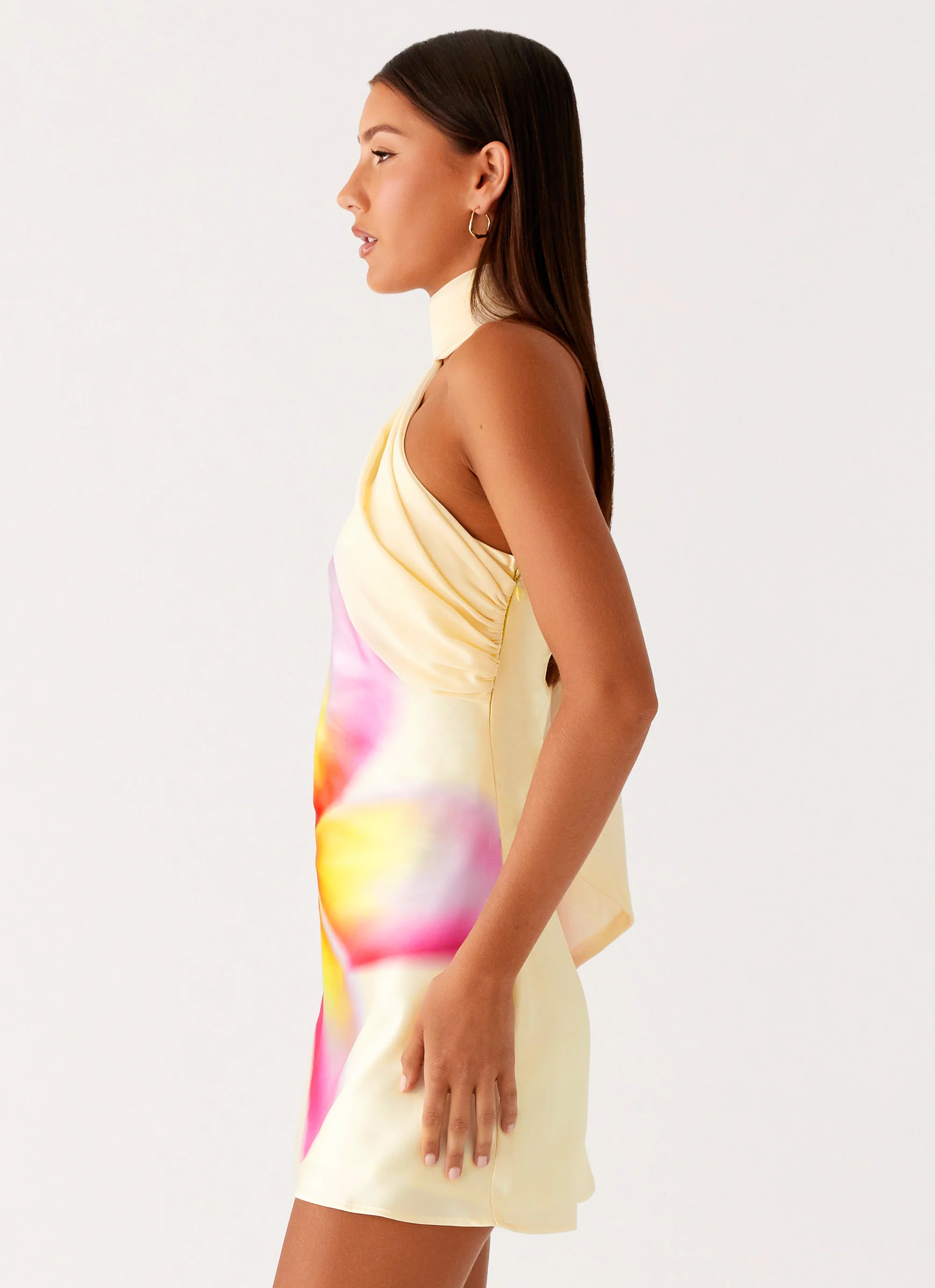 Isa Scarf Satin Mini Dress - Frangipani Yellow
