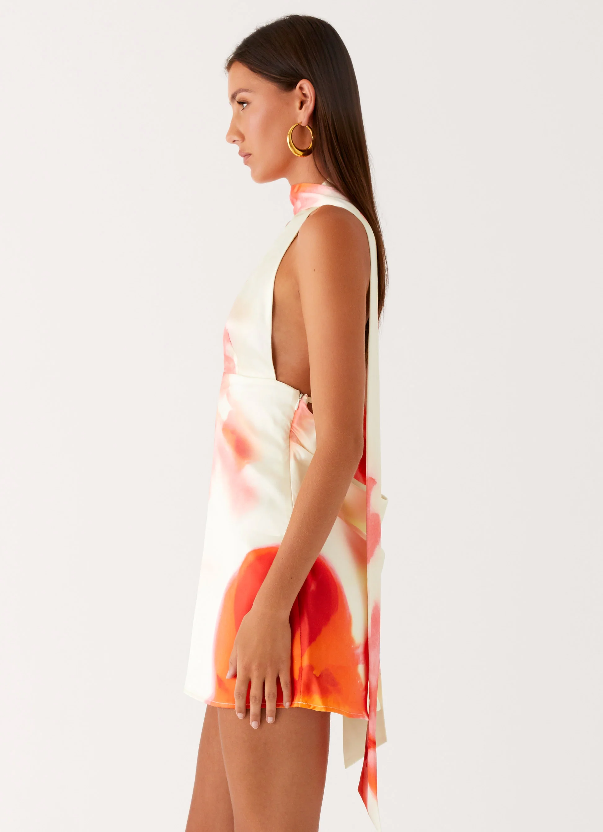 Alicia Satin Halter Mini Dress - Mimosa Blossom