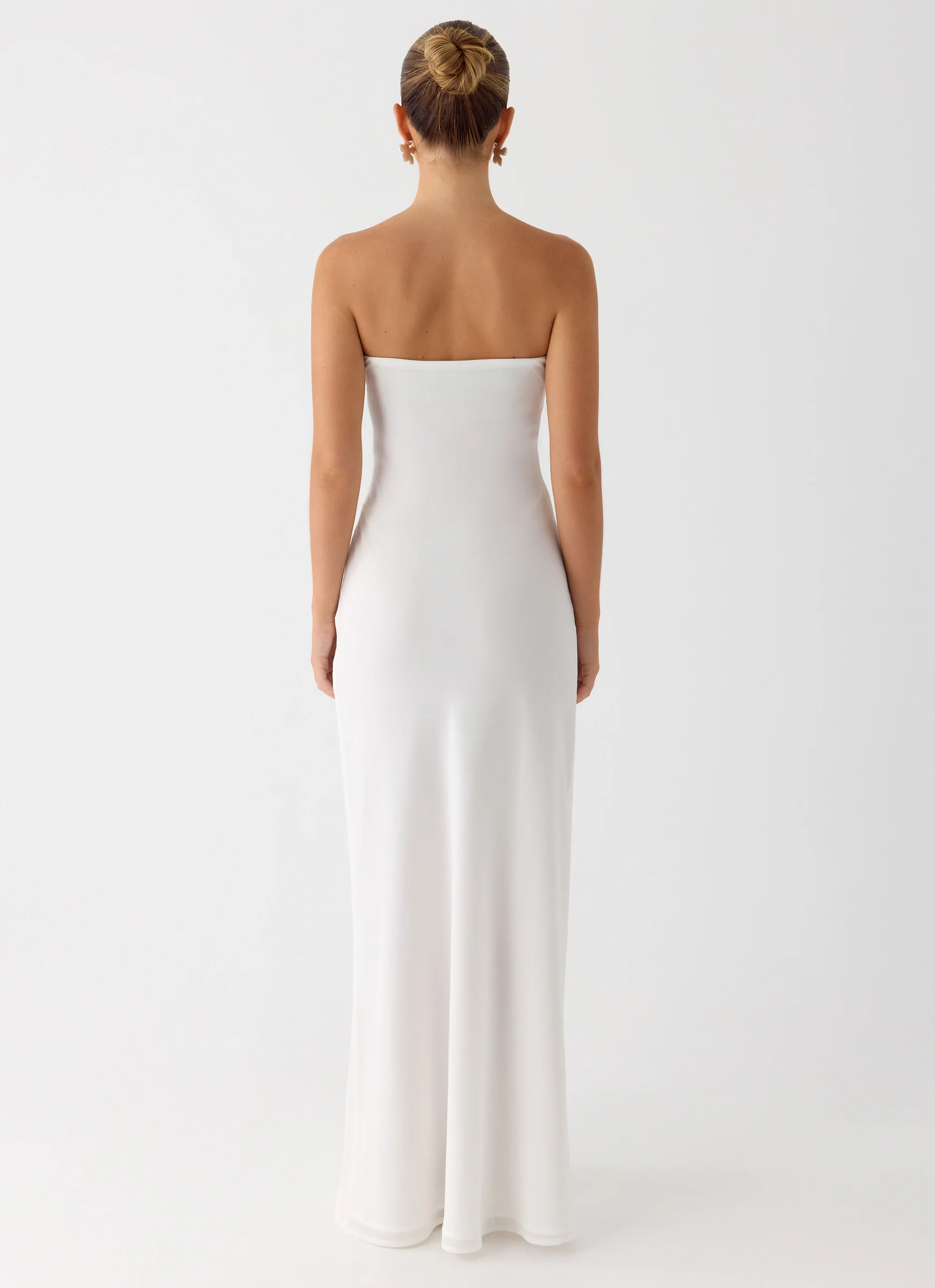 Sassafras Beaded Flower Strapless Maxi Dress - White
