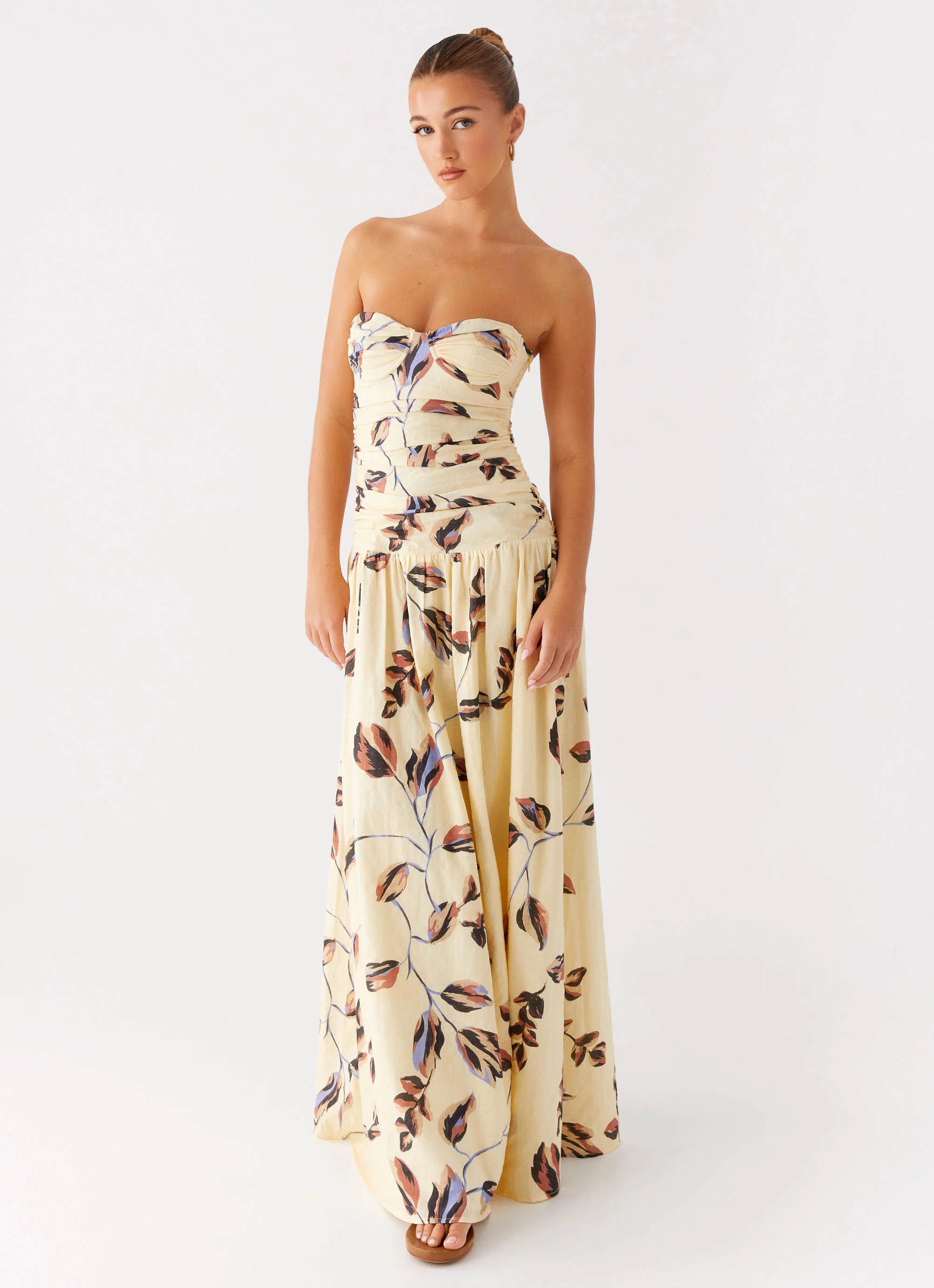 Rhea Ruched Maxi Dress - Buttercream Bliss