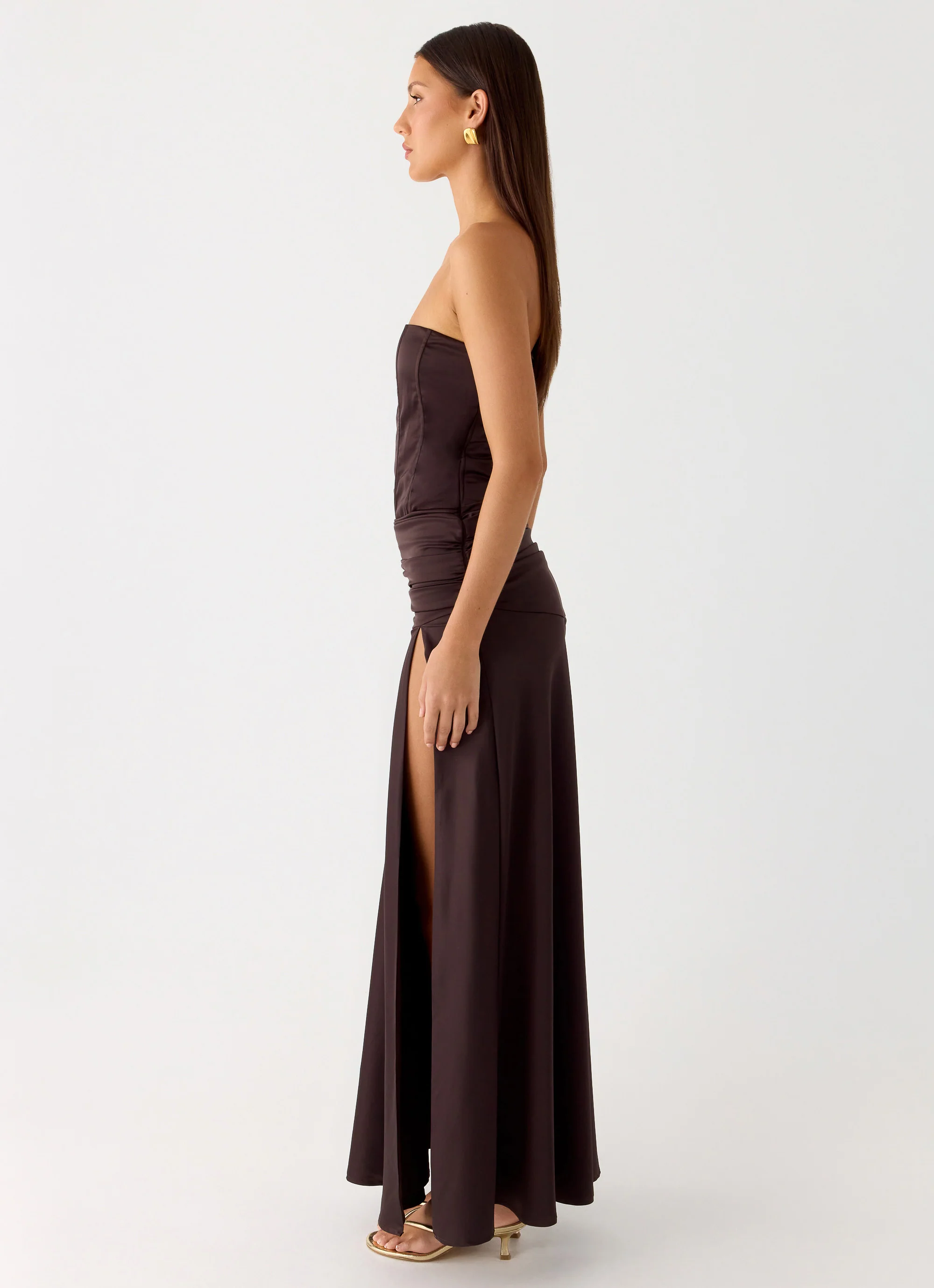 Darana Corset Satin Maxi Dress - Chocolate